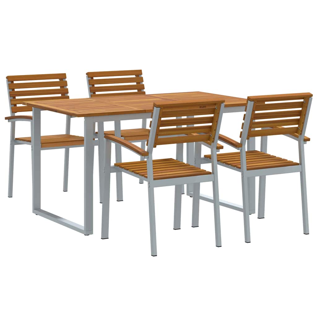 Vrtni set za objed 5 pcs Siva Čvrsto drvo akacije