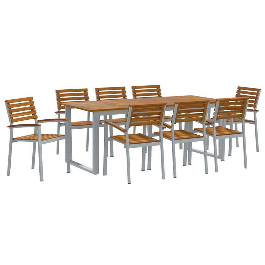 Vrtni set za objed 9 pcs Siva Čvrsto drvo akacije