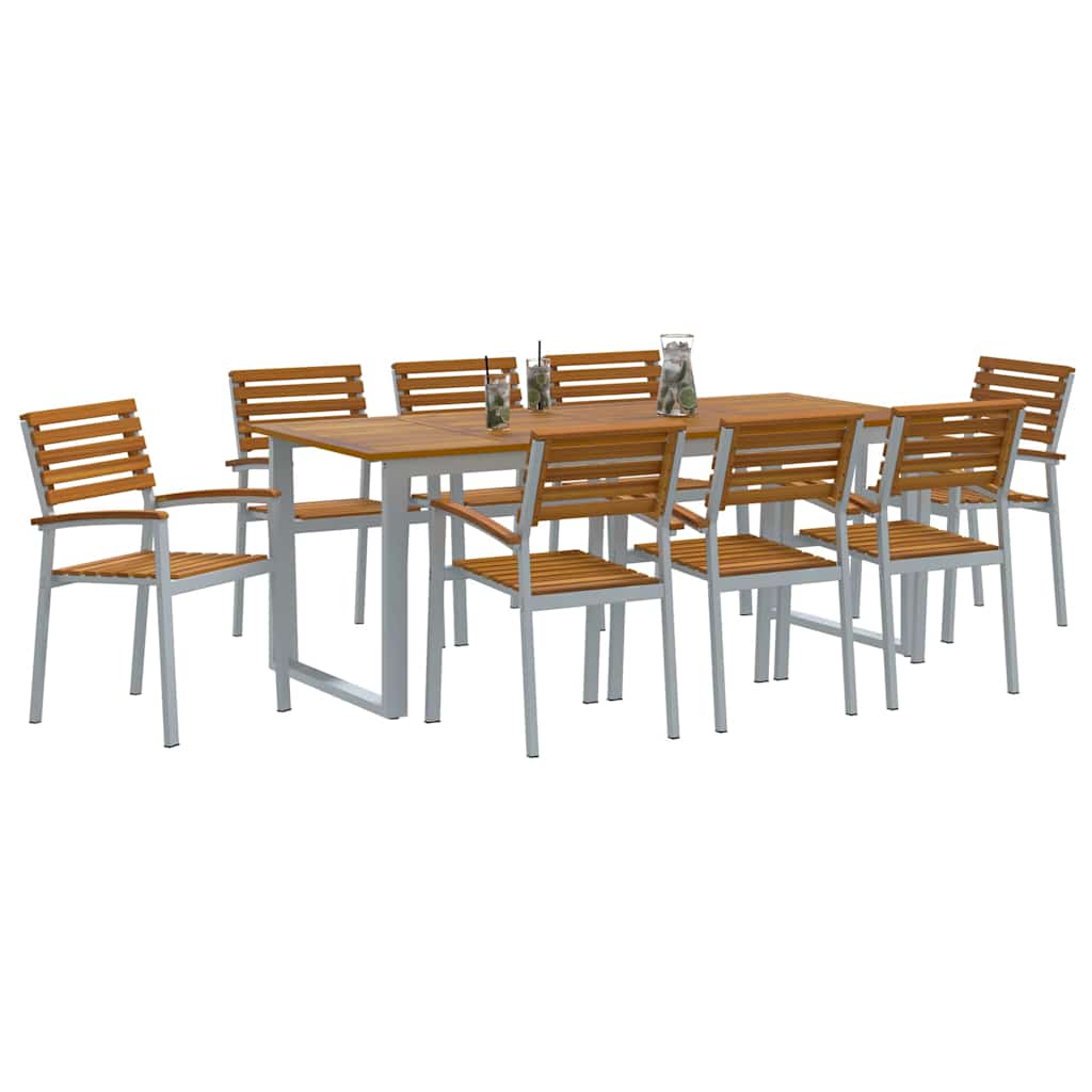 Vrtni set za objed 9 pcs Siva Čvrsto drvo akacije