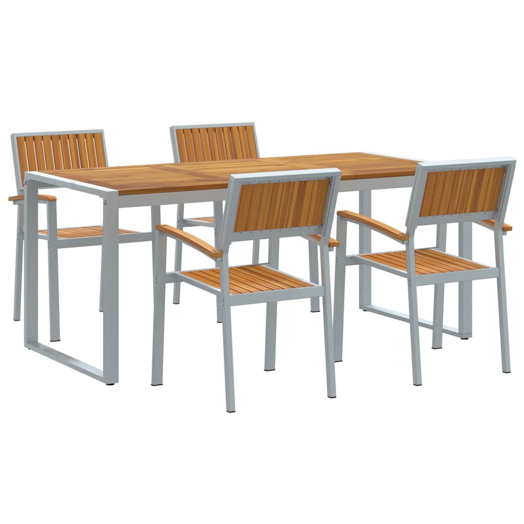 Vrtni set za objed 5 pcs Siva Čvrsto drvo akacije