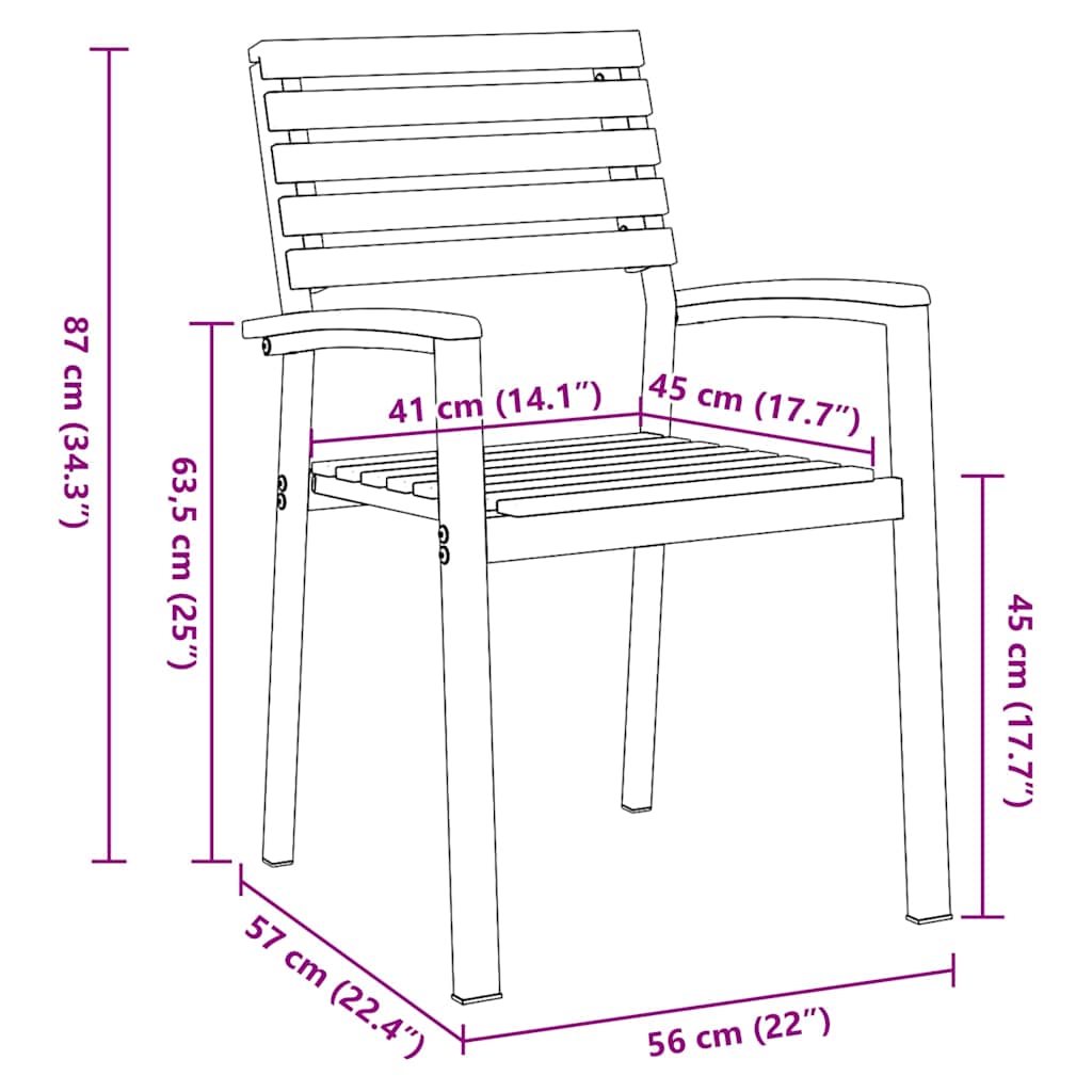Vrtna stolica 6 pcs Smeđa 56 x 57 x 87 cm Čvrsto drvo akacije
