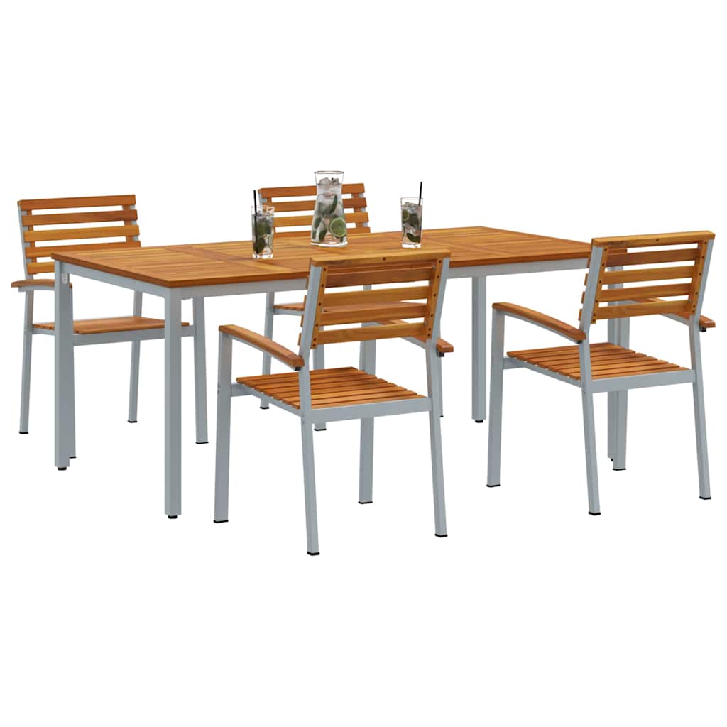 Vrtni set za objed 5 pcs Siva Čvrsto drvo akacije