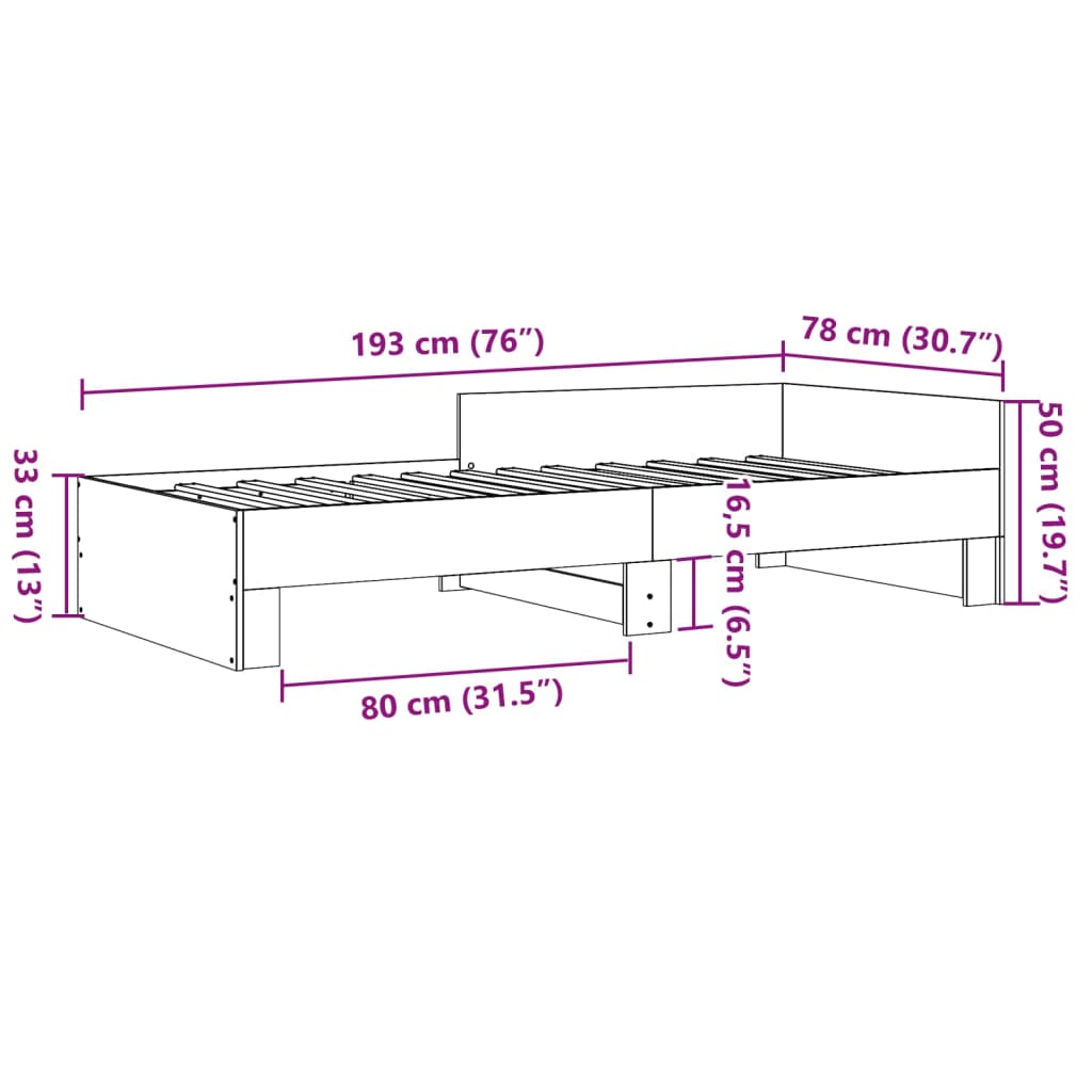 Okvir za krevet bijeli 75x190 cm konstruirano drvo
