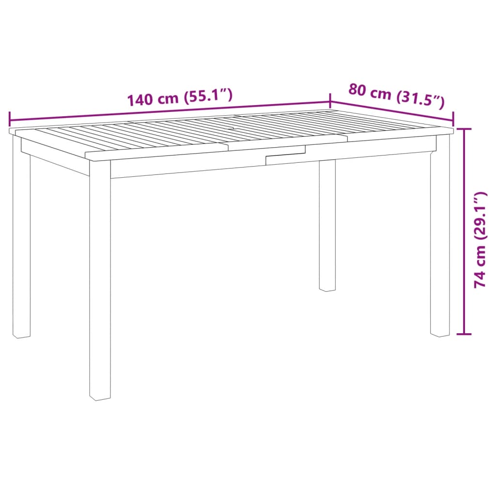5-dijelni vrtni blagovaonski set 140x80x74 cm od masivnog bagremovog drva