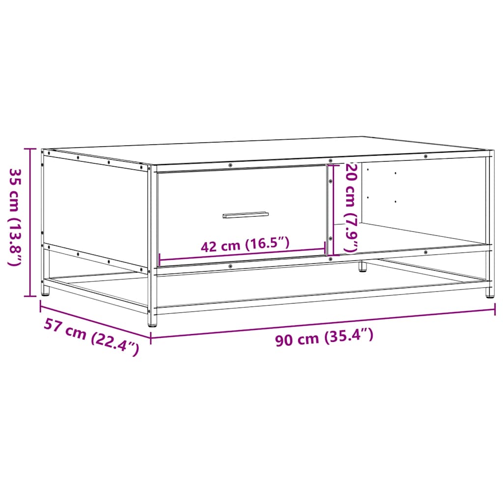 Stolić za kavu crni 90 x 57 x 35 cm konstruirano drvo i metal
