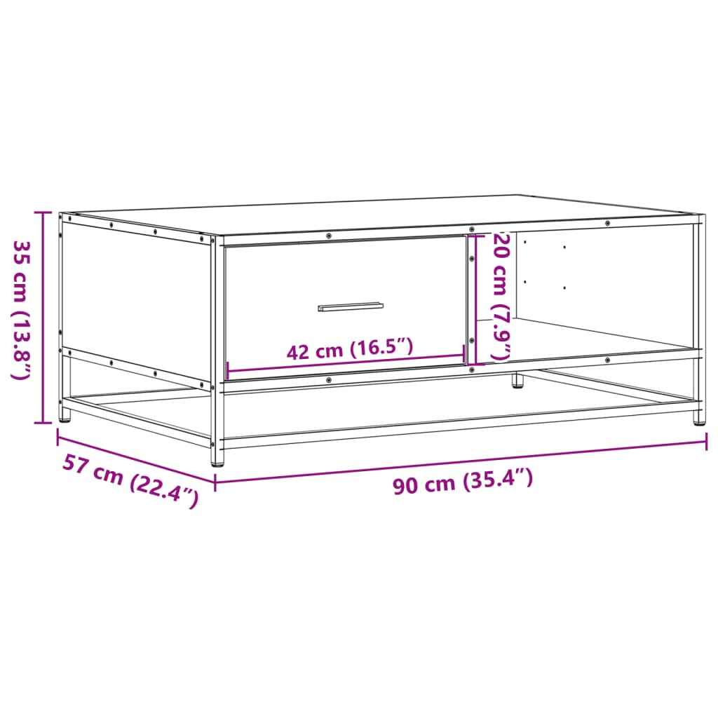 Stolić za kavu boja dimljenog hrasta 90x57x35 cm drvo i metal