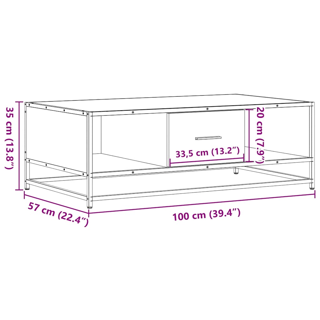 Stolić za kavu crni 100x57x35 cm konstruirano drvo i metal