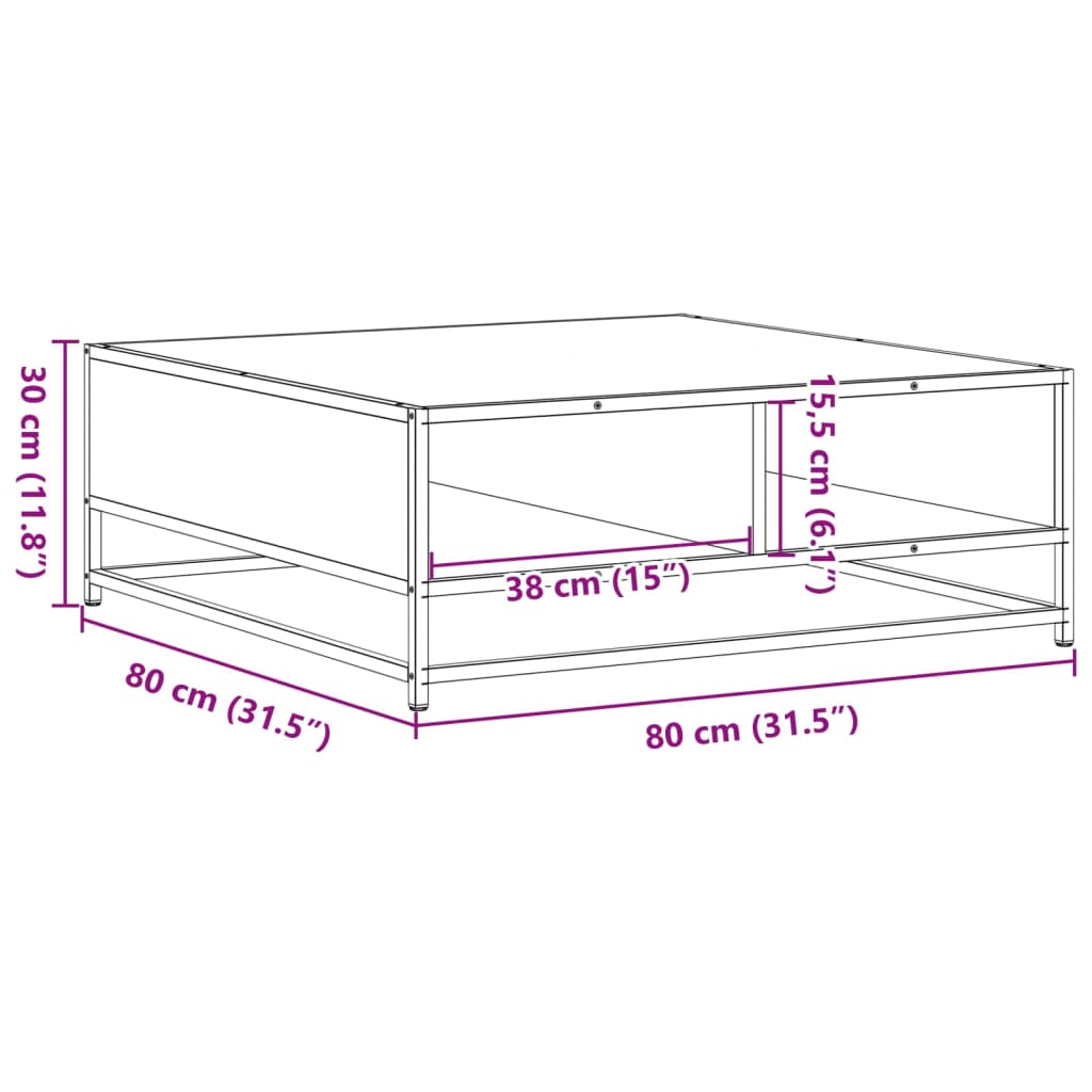 Stol za kavu Sivi Sonoma 80x80x30 cm Konstruirano drvo i metal