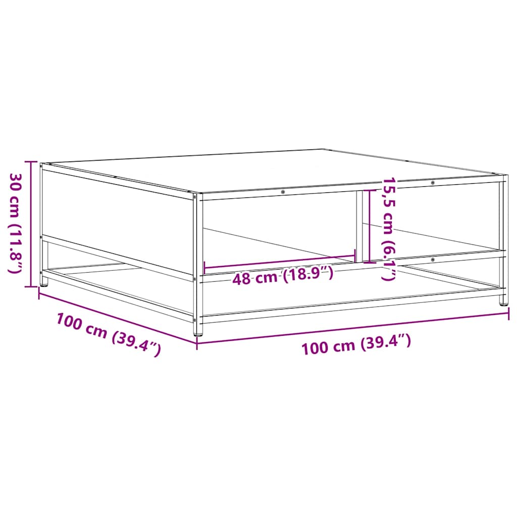 Stol za kavu crni 100x100x30 cm Konstruirano drvo i metal