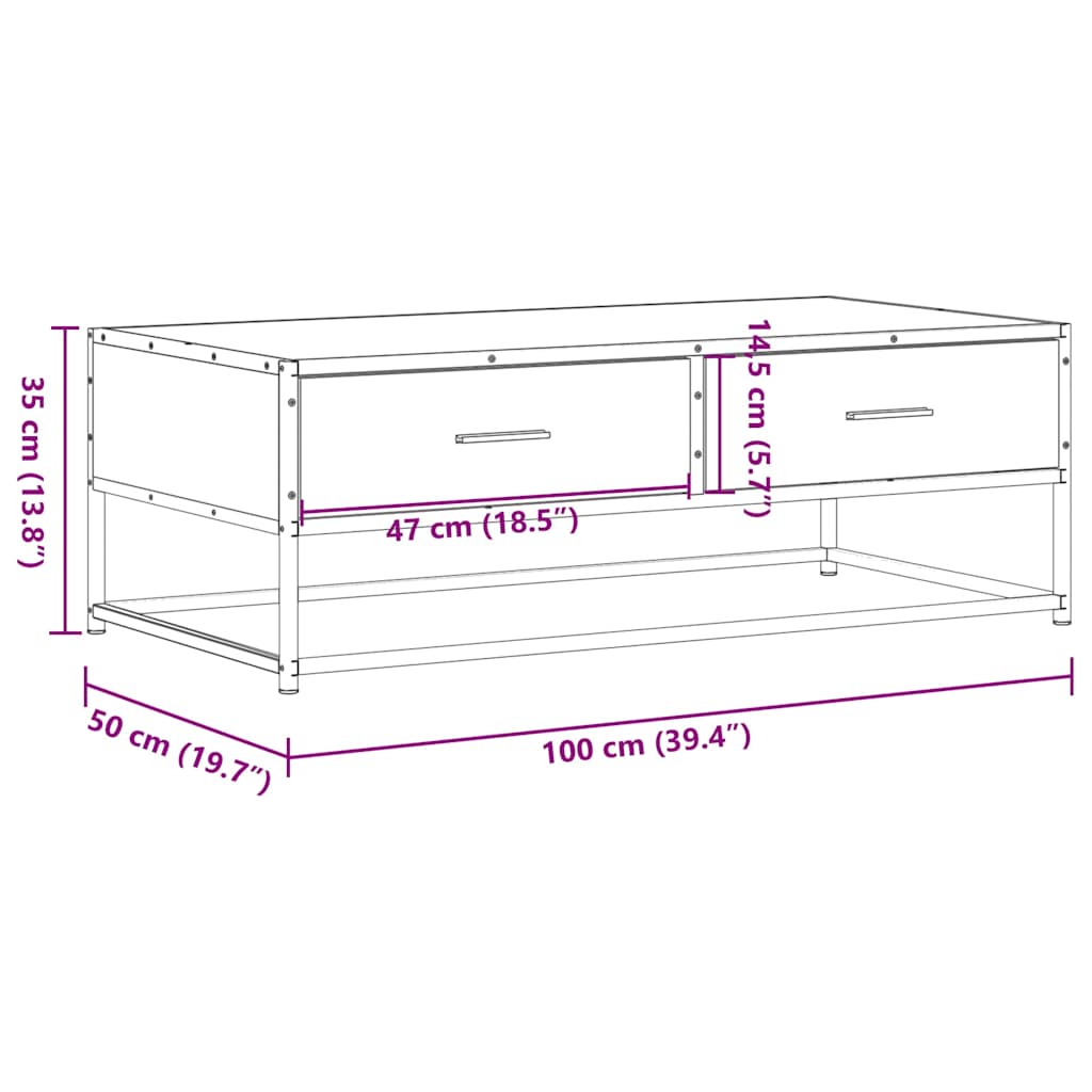 Stolić za kavu boja hrasta 100 x 50 x 35 cm od drva i metala