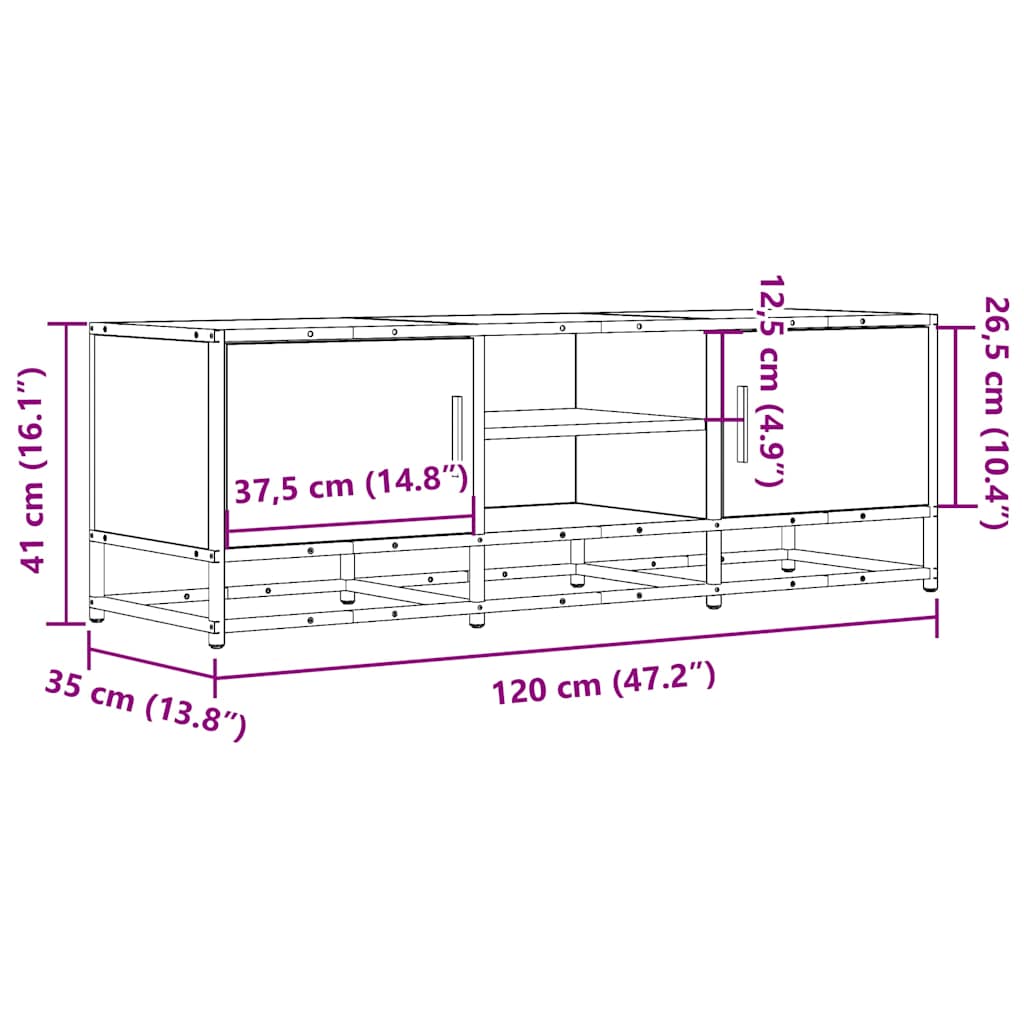 TV ormarić smeđi hrast 120x35x41 cm Konstruirano drvo i metal