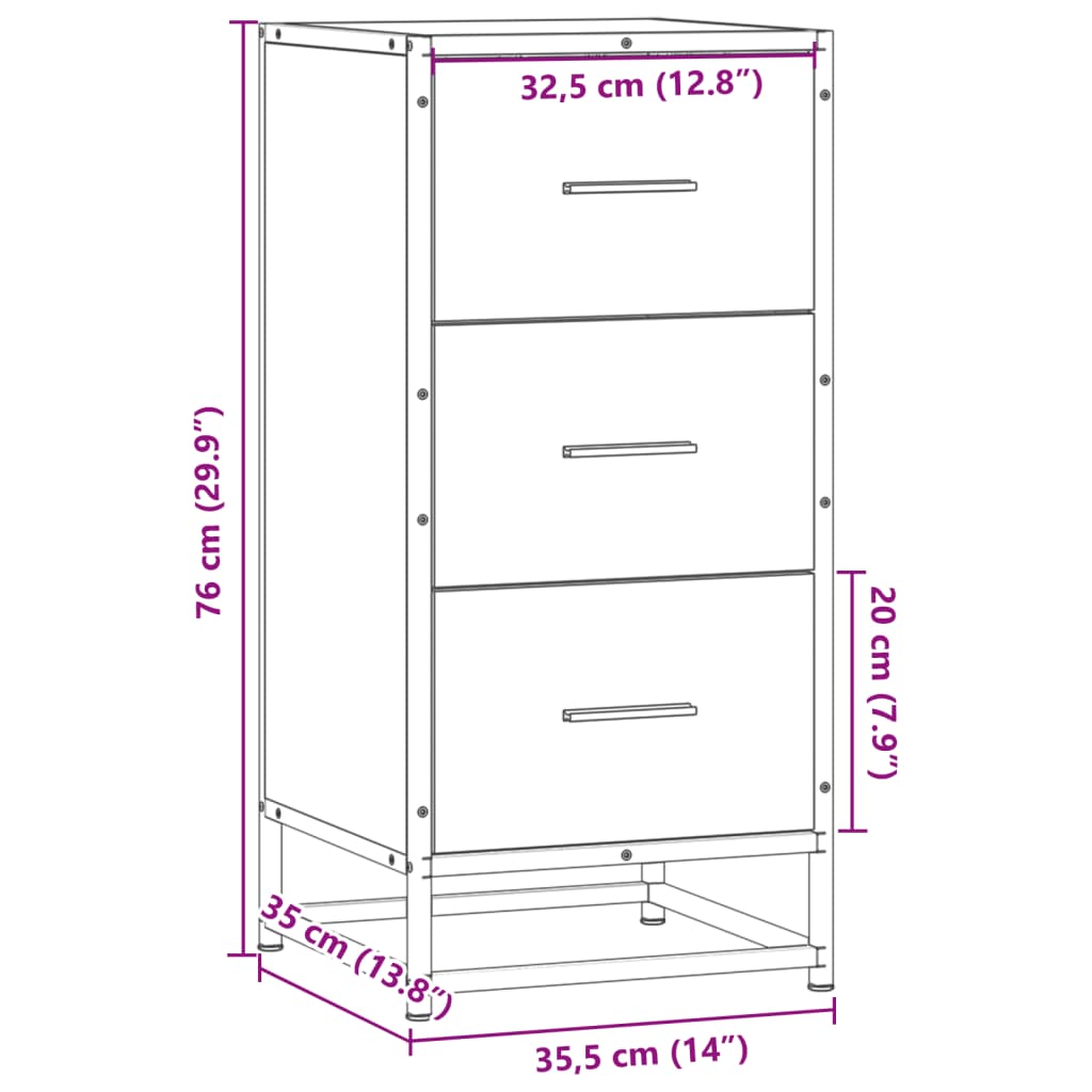 Komoda boja hrasta 35,5x35x76 cm konstruirano drvo i metal
