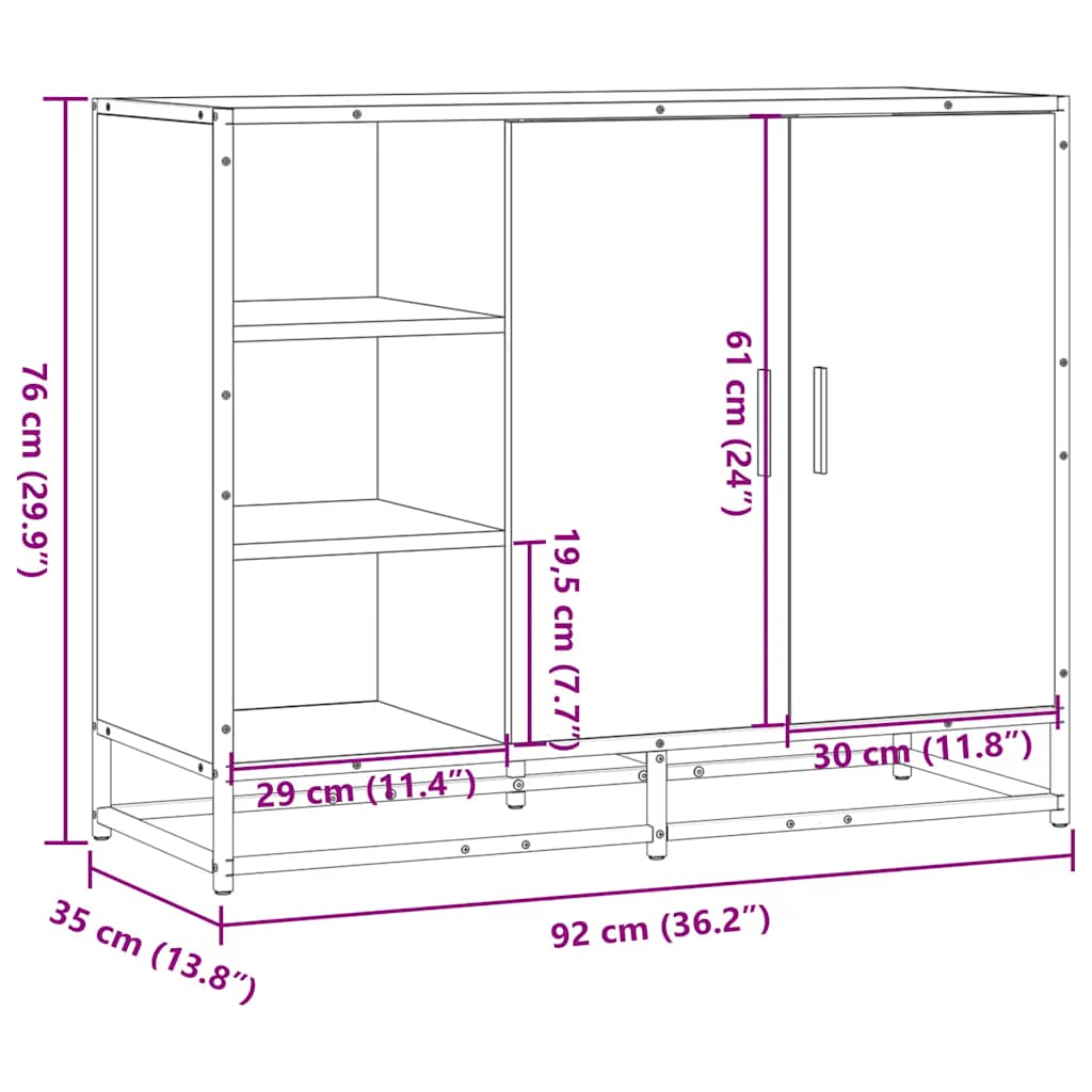 Komoda smeđi hrast 92x35x76 cm izrađeno drvo