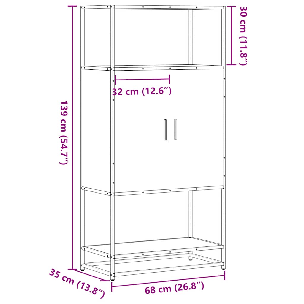 Visoka ploča siva Sonoma 68x35x139 cm Konstruirano drvo i metal