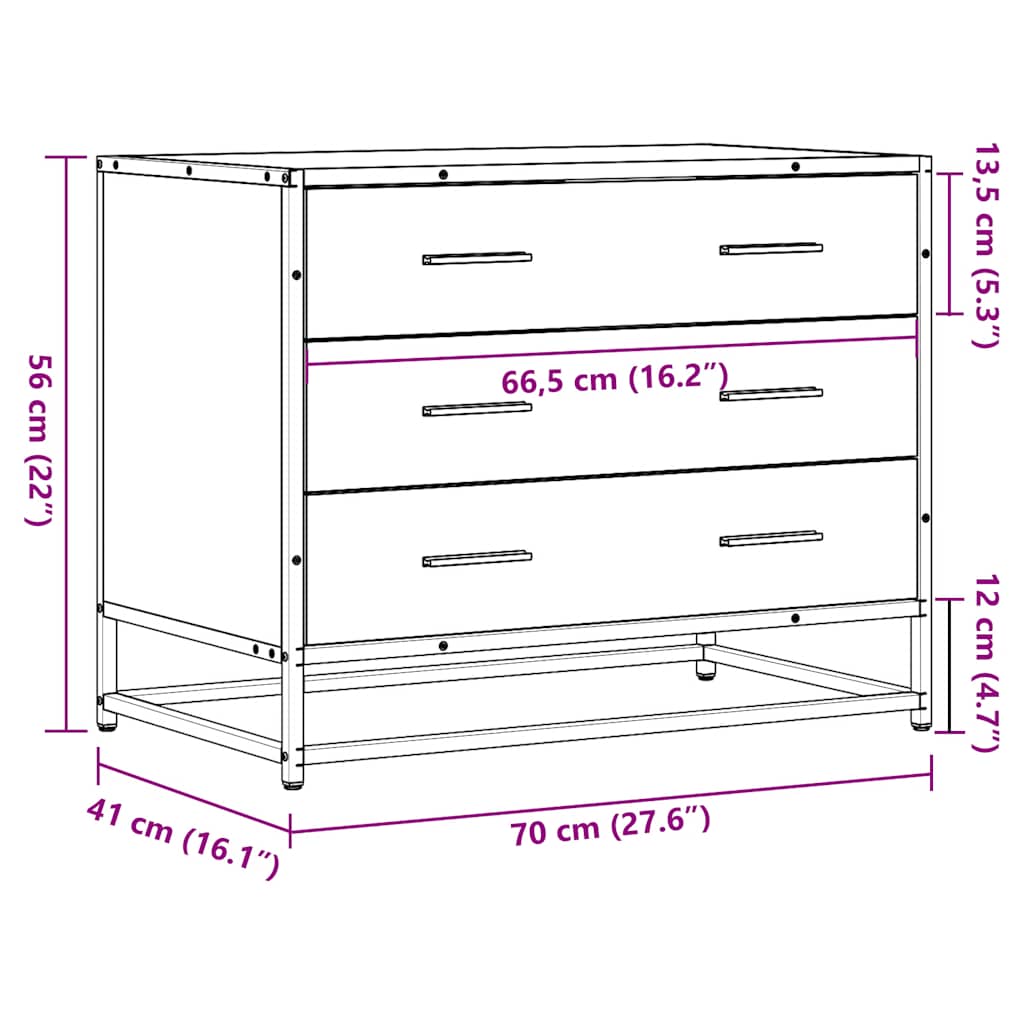Ormar s ladicama crni 70x41x56 cm izrađeno drvo