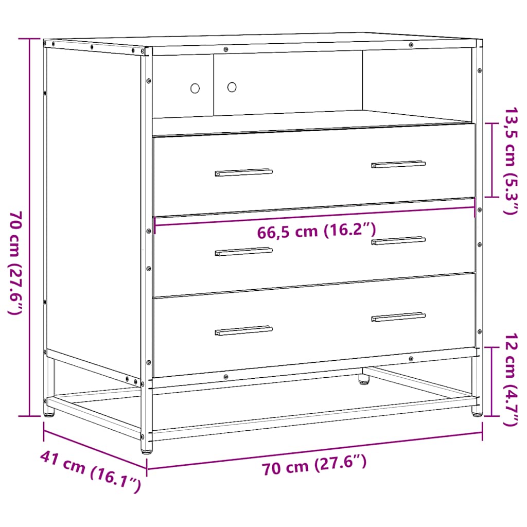 Ormar s ladicama crni 70x41x70 cm izrađeno drvo