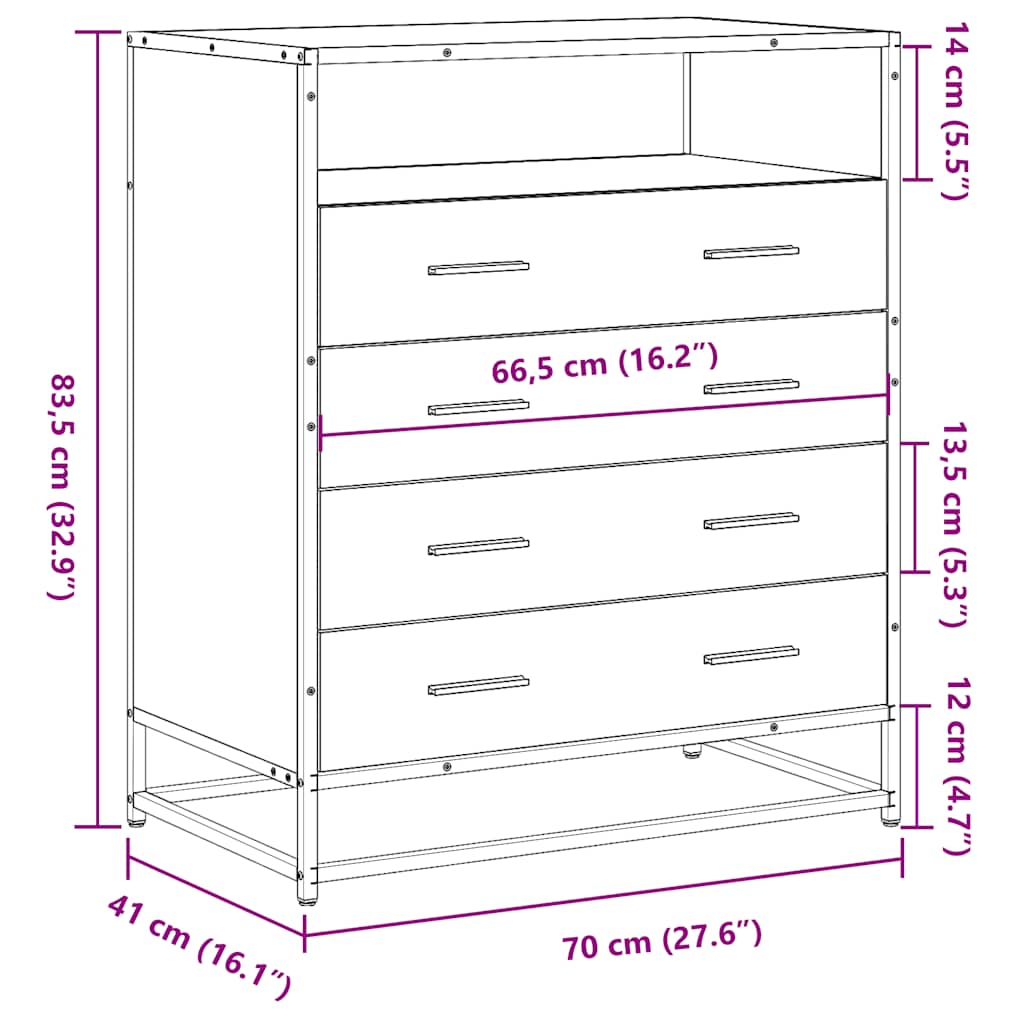 Ormar s ladicama sonoma hrast 70x41x83,5 cm izrađeno drvo