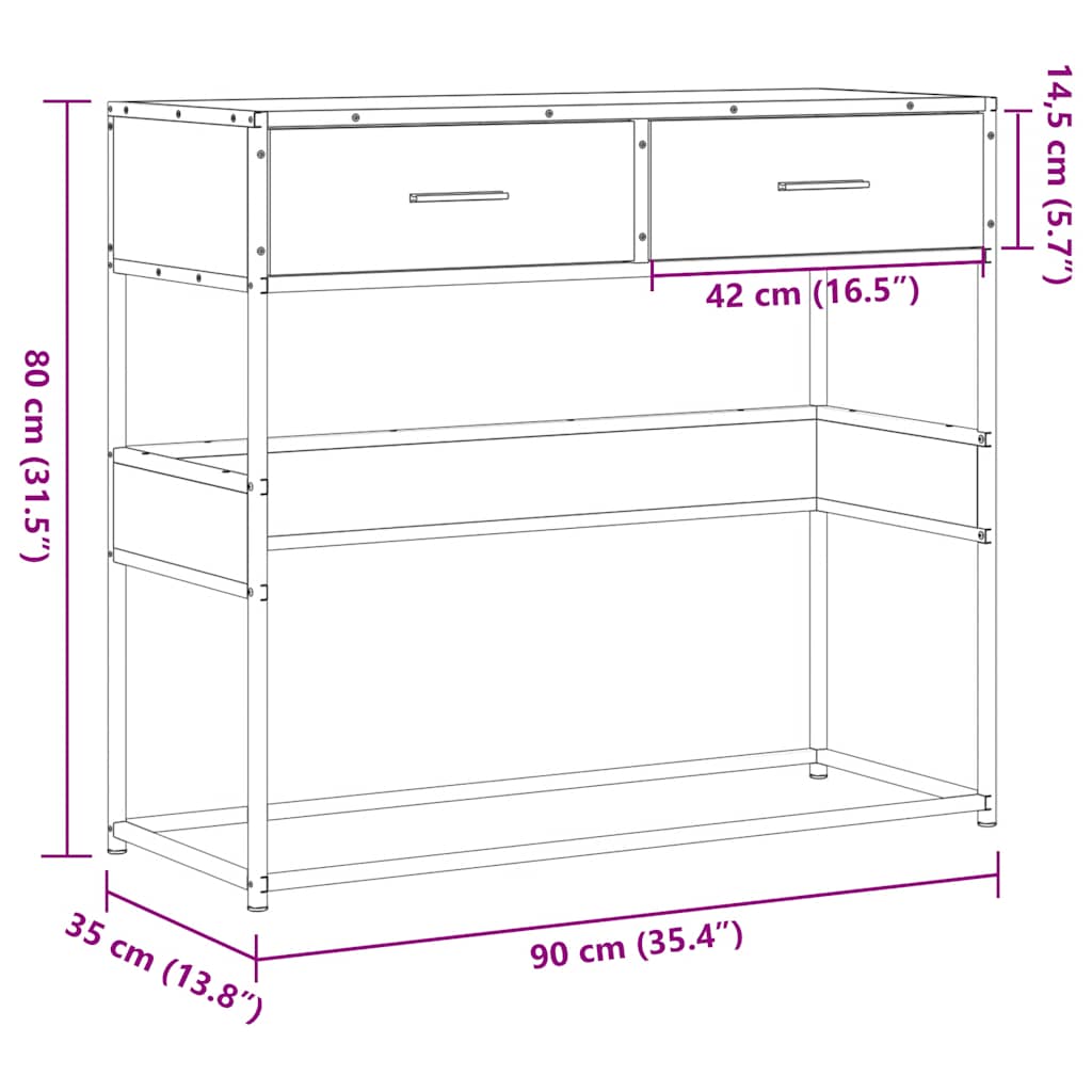 konzolni stol crni 90x35x80 cm konstruirano drvo