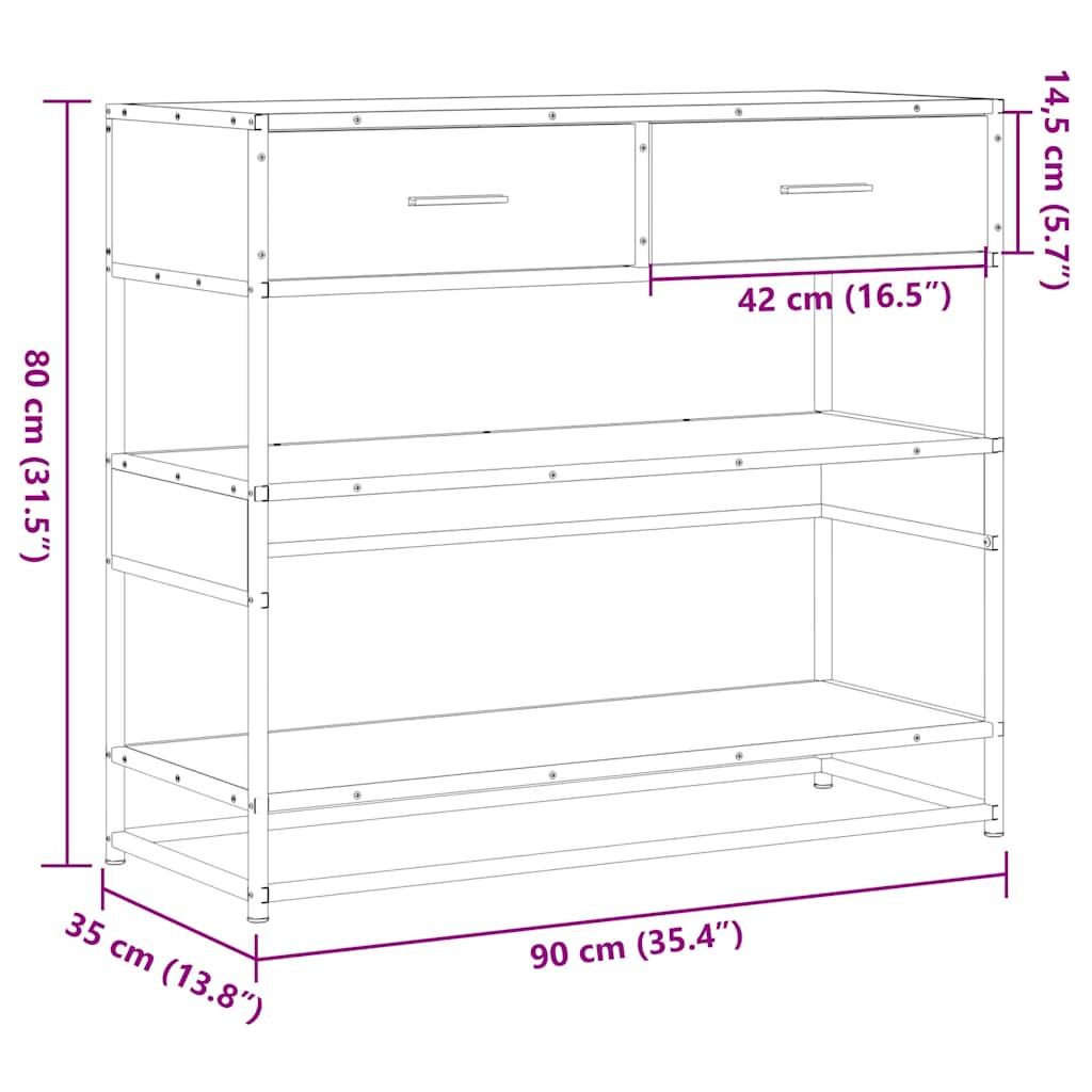 konzolni stol crni 90x35x80 cm konstruirano drvo