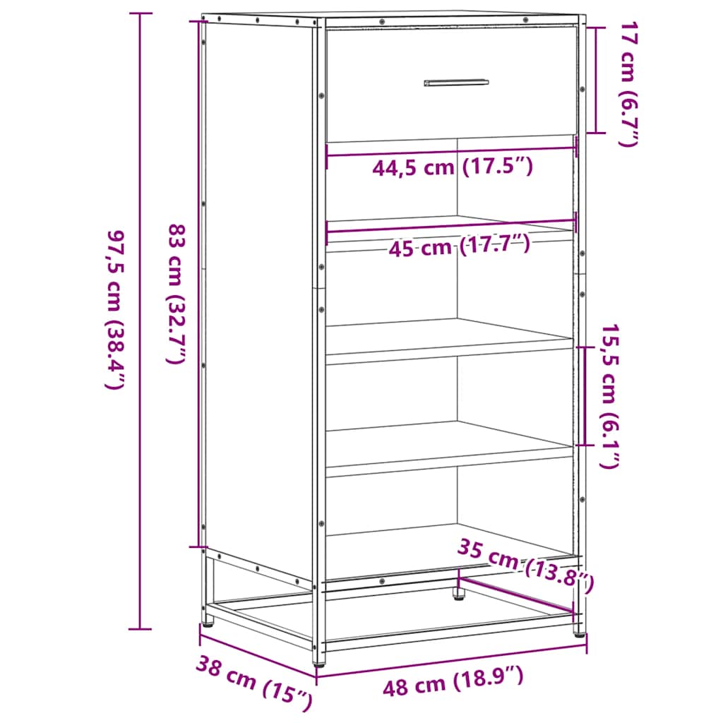 Stalak za cipele crni 48x38x97,5 cm izrađeno drvo