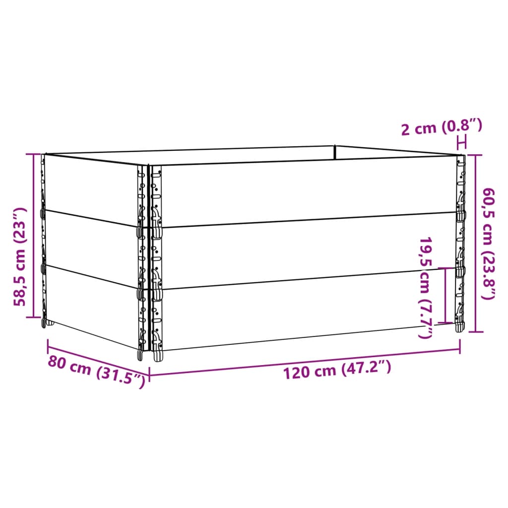 Okviri za palete 3 kom smeđi 120 x 80 cm od masivne borovine