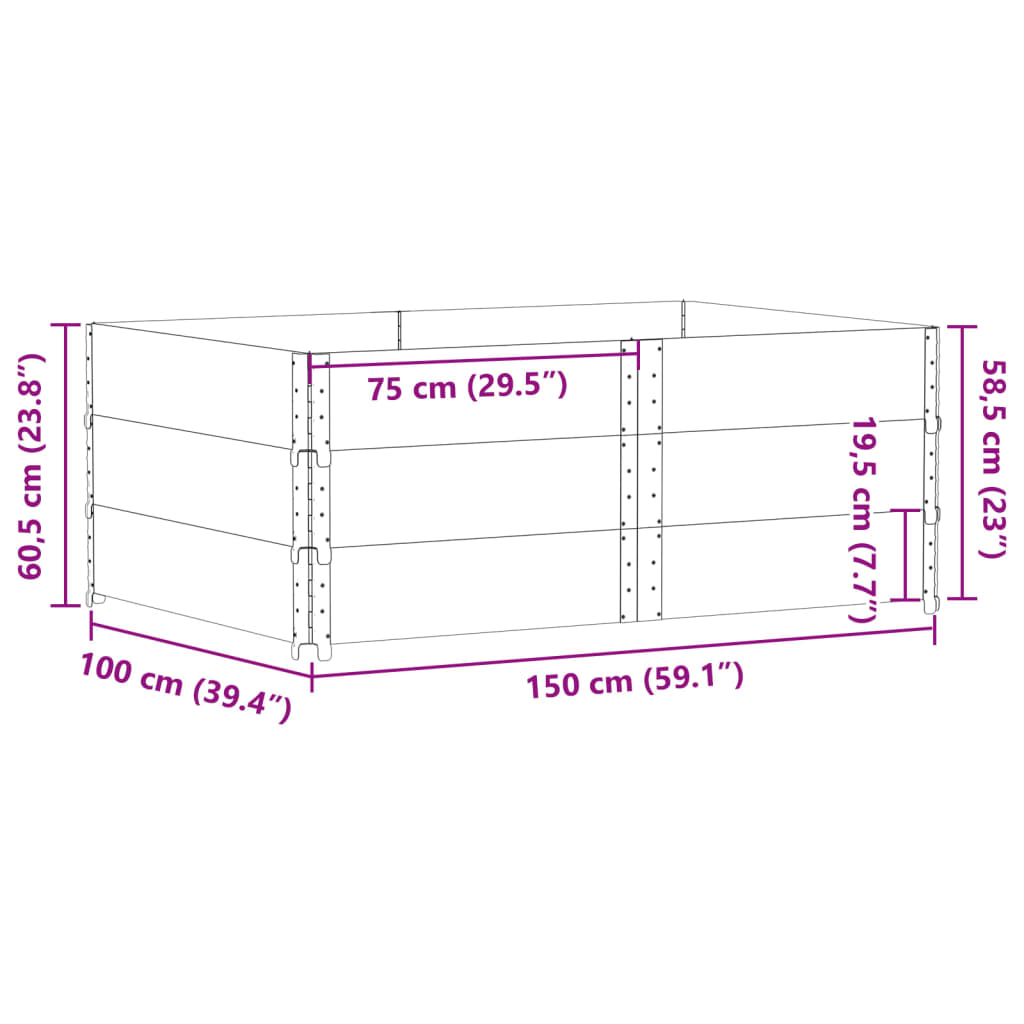 Okviri za palete 3 kom sivi 150x100 cm od masivne borovine