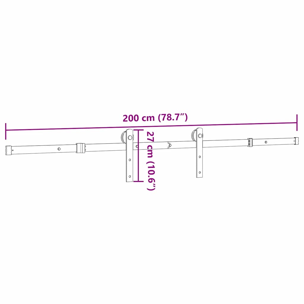 Pribor za klizna vrata 200 cm čelični crni