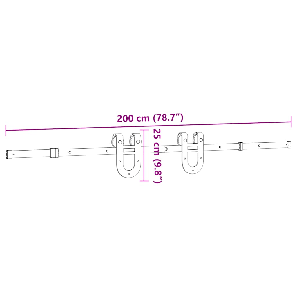 Pribor za klizna vrata 200 cm čelični crni
