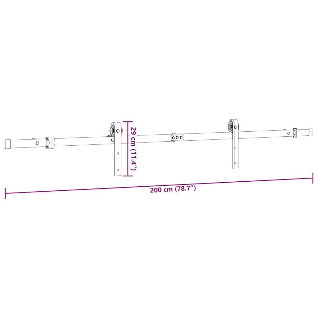 Pribor za klizna vrata 200 cm čelični crni