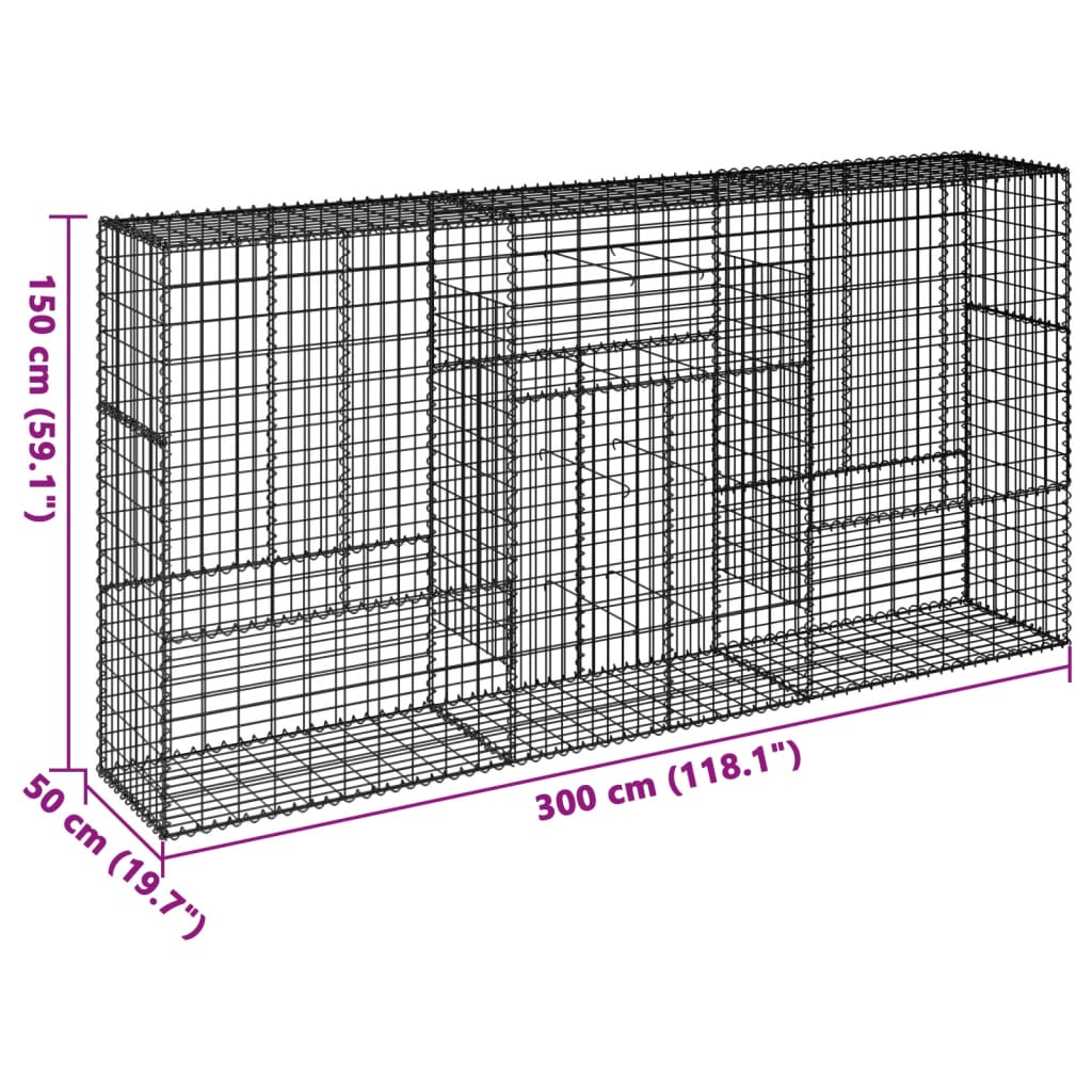 Gabionska košara s poklopcem 300x50x150 cm pocinčano željezo