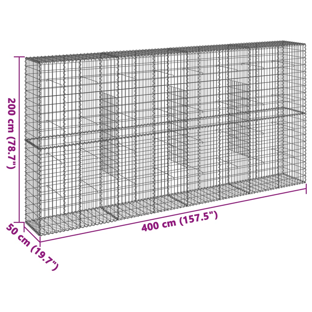 Gabionska košara s poklopcem 400x50x200 cm pocinčano željezo
