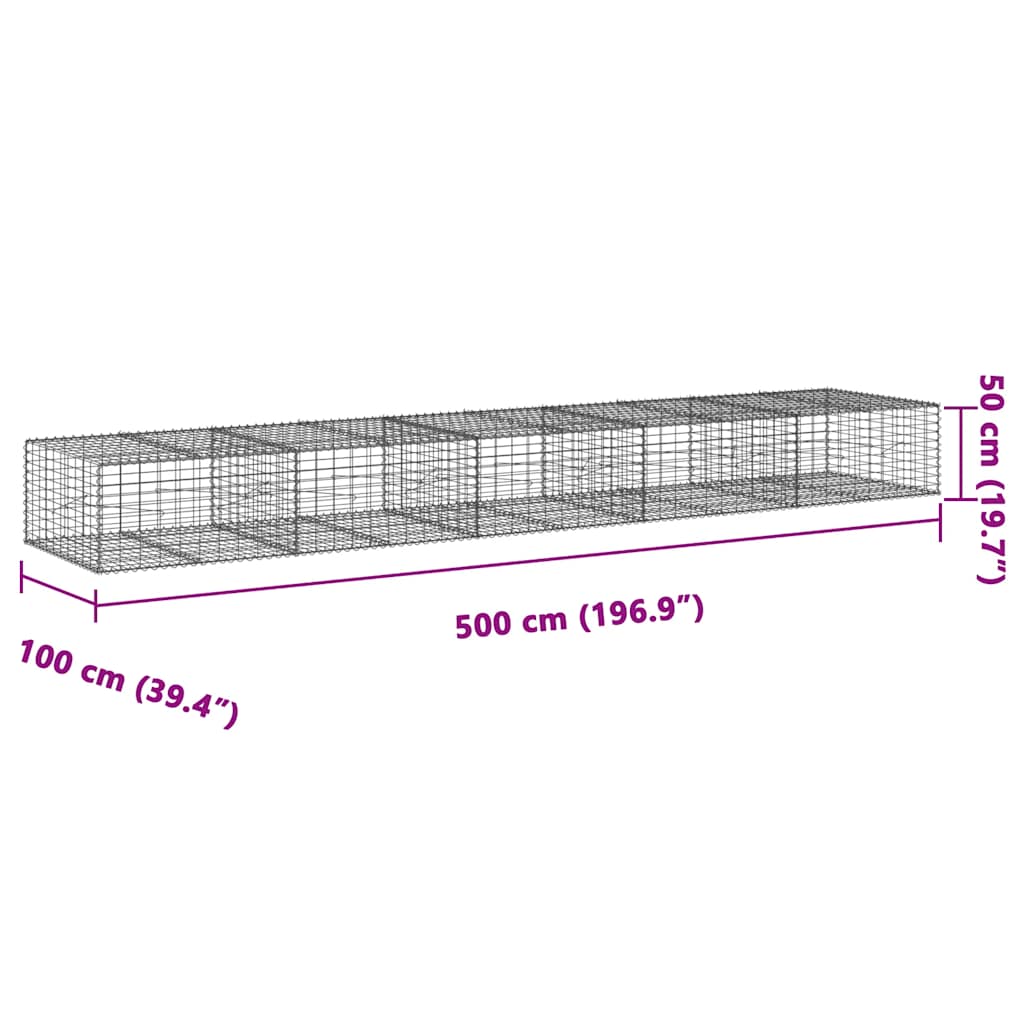 Gabionska košara s poklopcem 500x100x50 cm pocinčano željezo