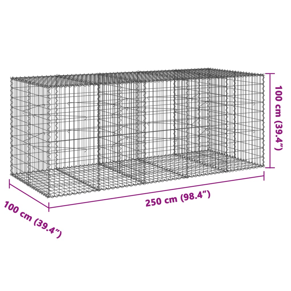 Gabionska košara s poklopcem 250x100x100 cm pocinčano željezo