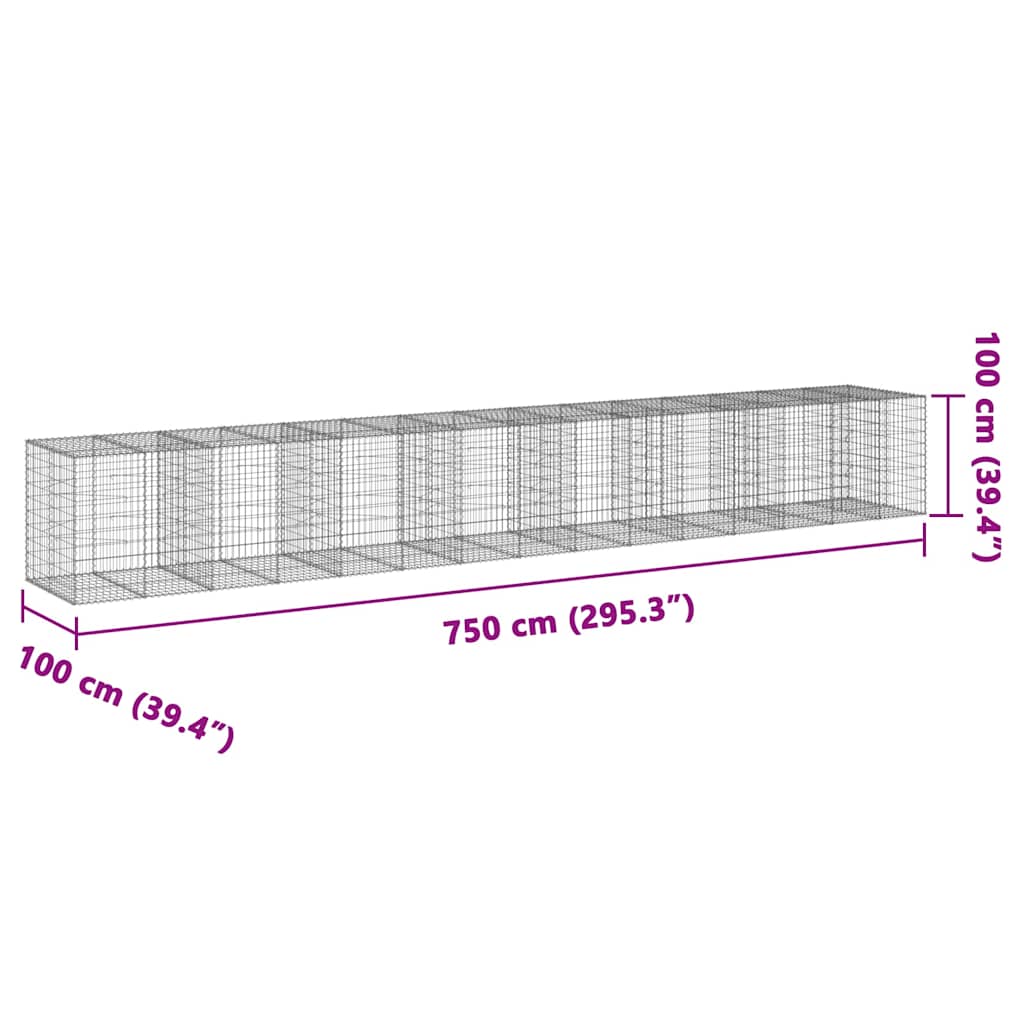 Gabionska košara s poklopcem 750x100x100 cm pocinčano željezo