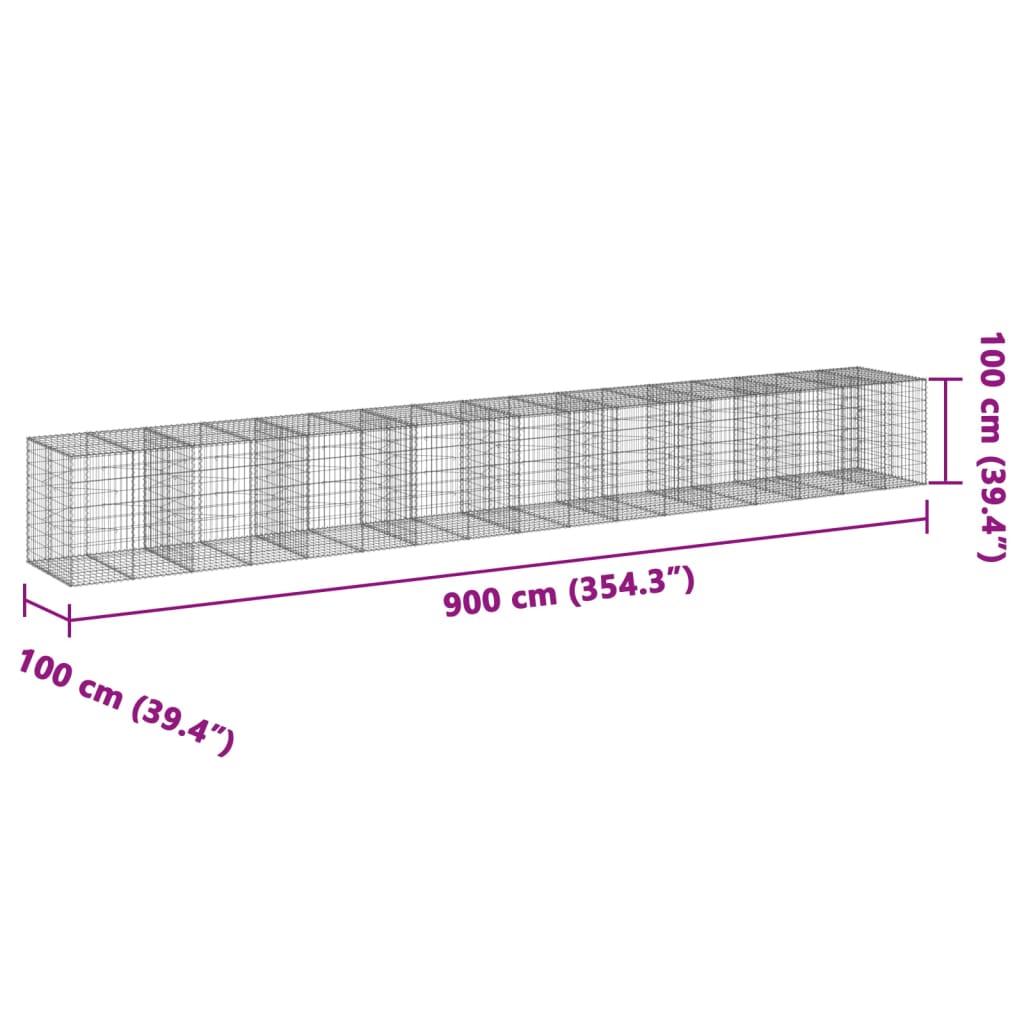 Gabionska košara s poklopcem 900x100x100 cm pocinčano željezo