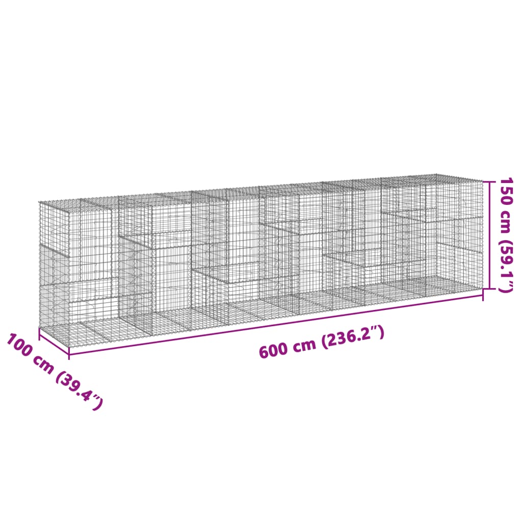 Gabionska košara s poklopcem 600x100x150 cm pocinčano željezo