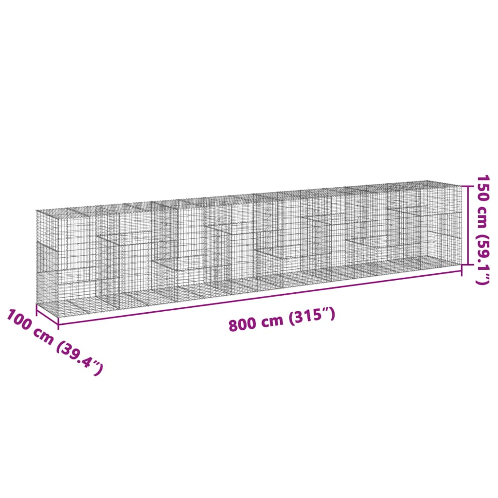 Gabionska košara s poklopcem 800x100x150 cm pocinčano željezo