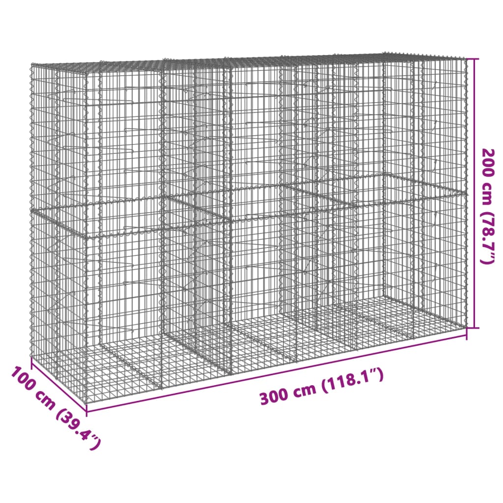 Gabionska košara s poklopcem 300x100x200 cm pocinčano željezo
