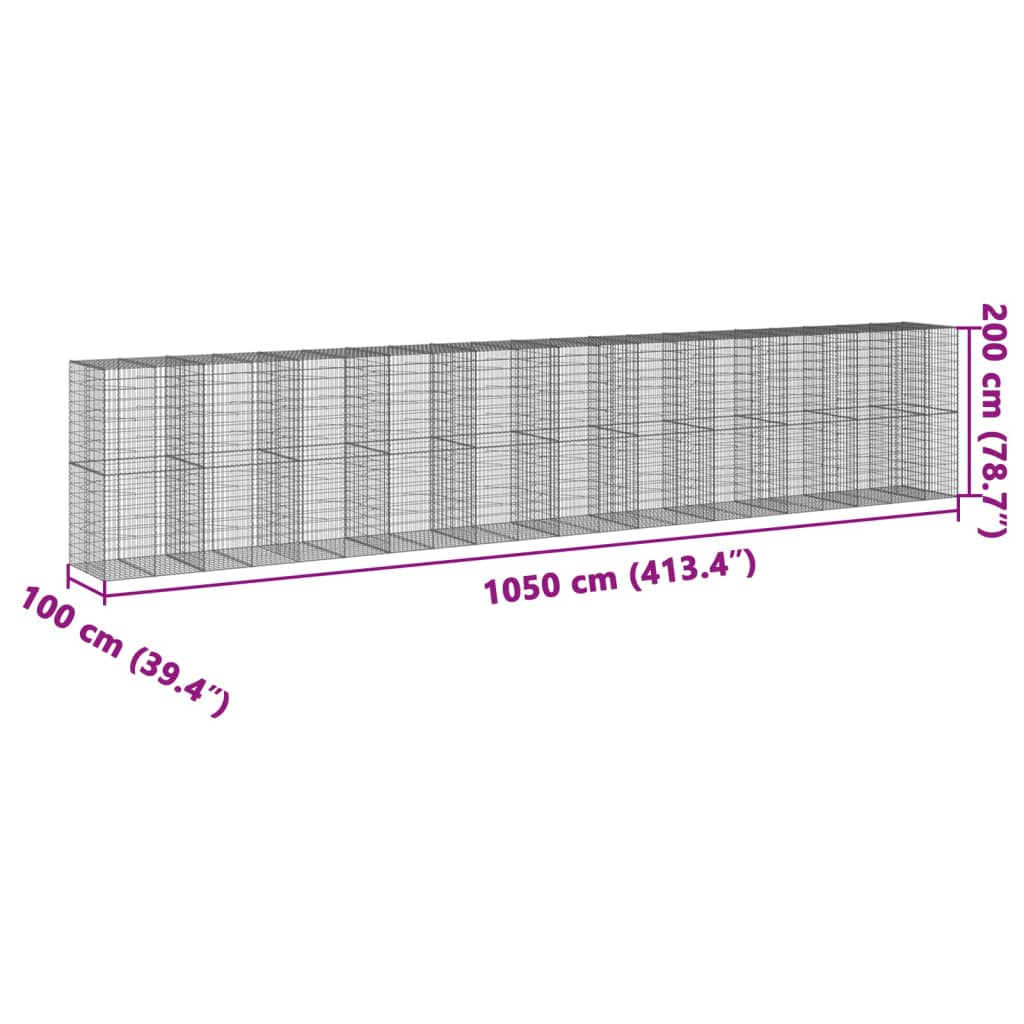 Gabionska košara s poklopcem 1050x100x200 cm pocinčano željezo