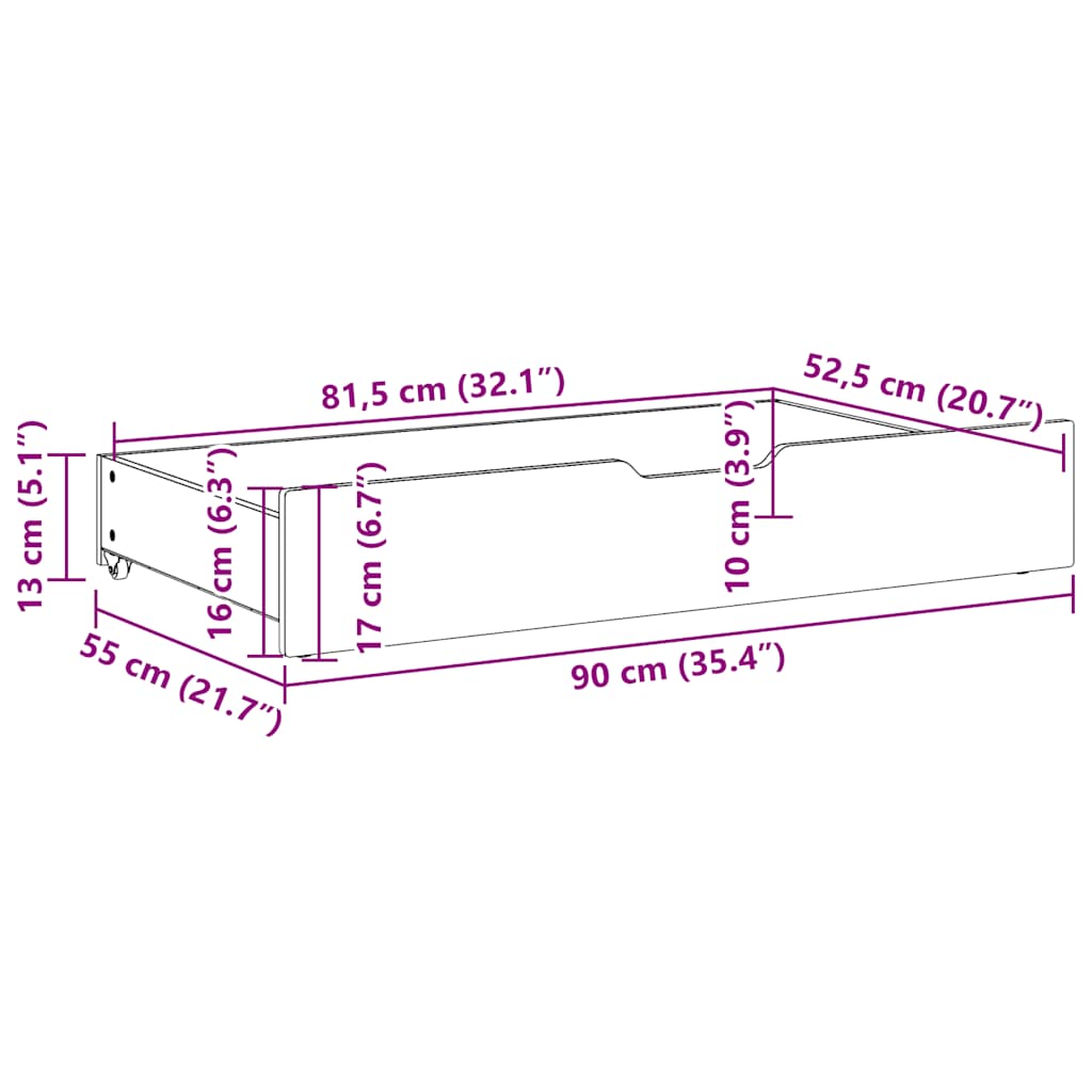 Ladice ispod kreveta 2 kom bijele 95x55x17 cm od borovine