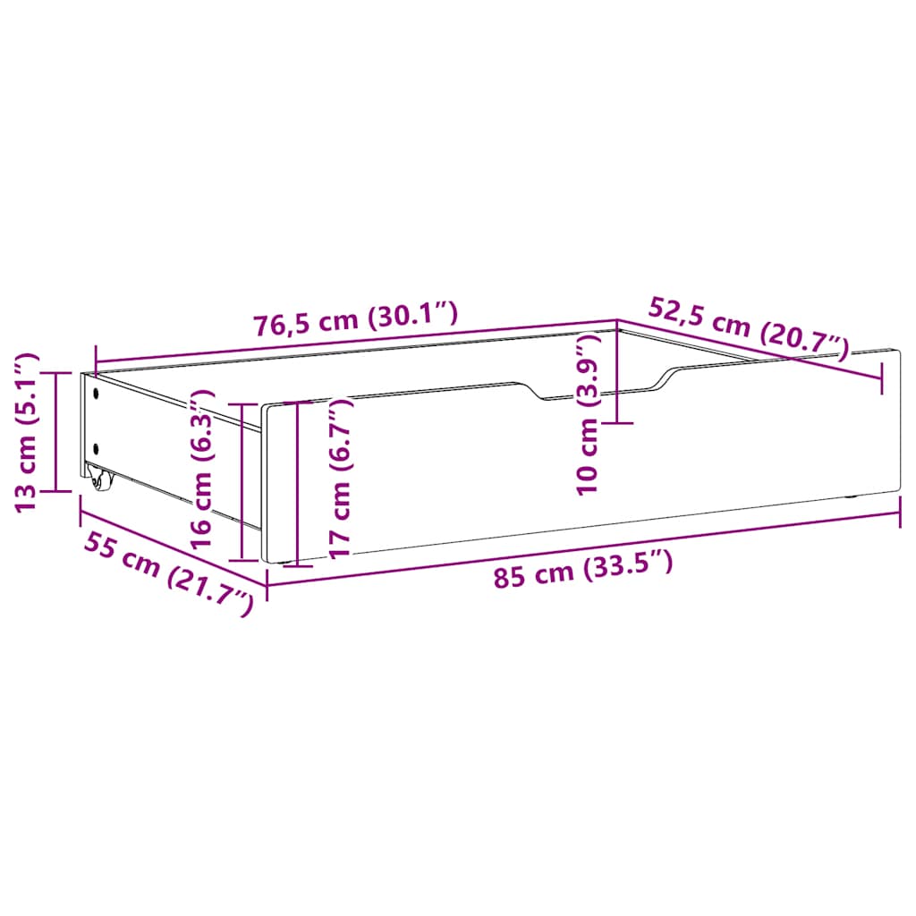 Ladice ispod kreveta 2 kom bijele 85x55x17 cm od borovine