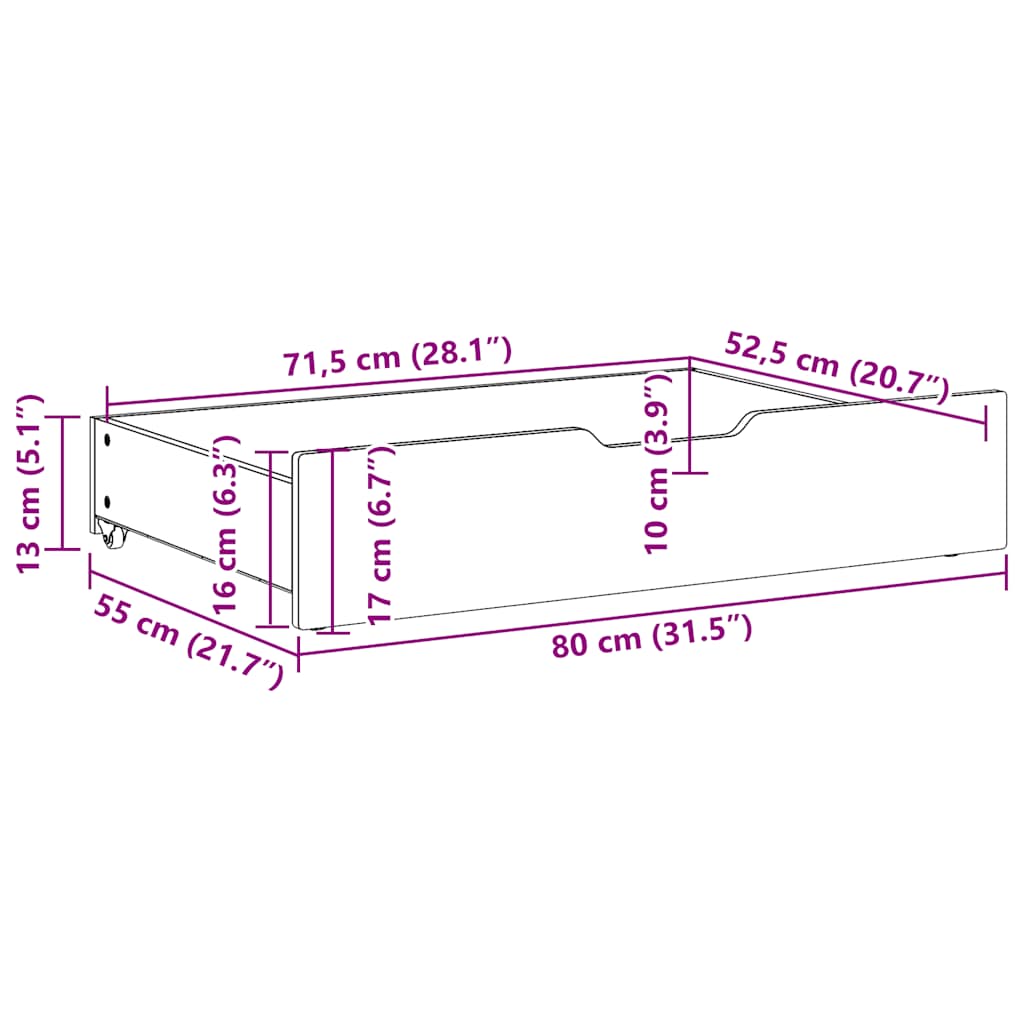 Ladice ispod kreveta 2 kom voštano smeđe 80x55x17cm od borovine