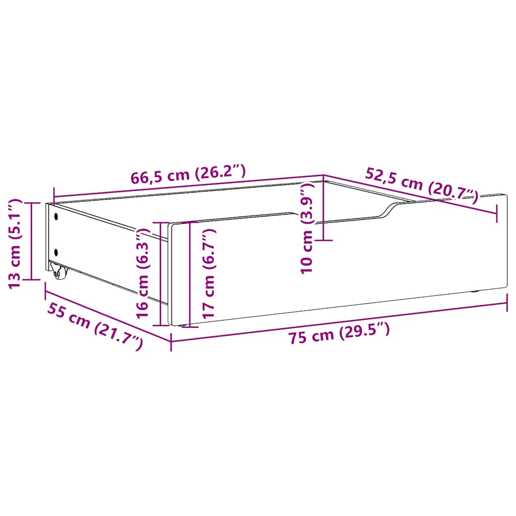 Ladice ispod kreveta 2 kom bijele 75x55x17 cm od borovine