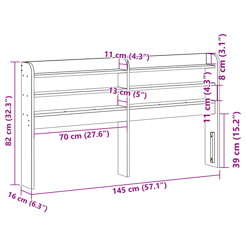 Uzglavlje s policama 135 cm od masive borovine