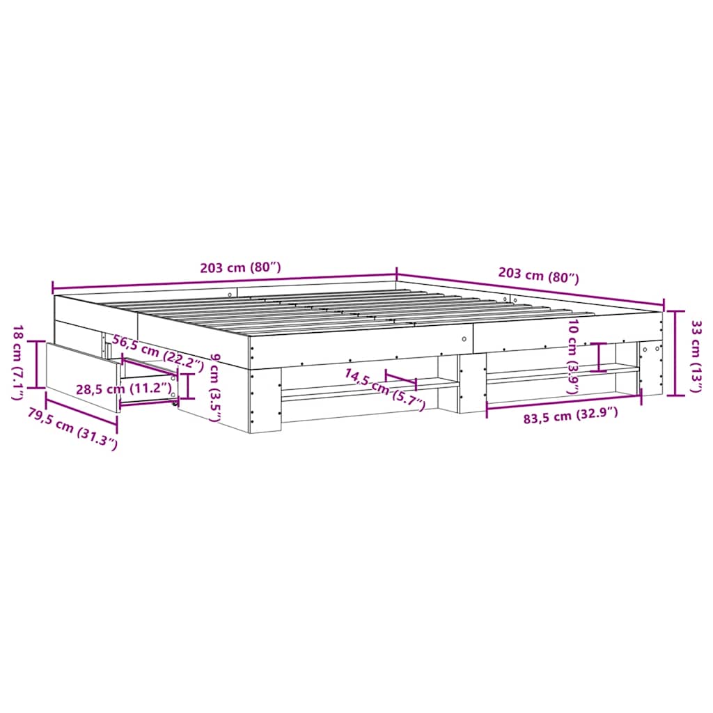 Okvir za krevet bijeli 200 x 200 cm od konstruiranog drva