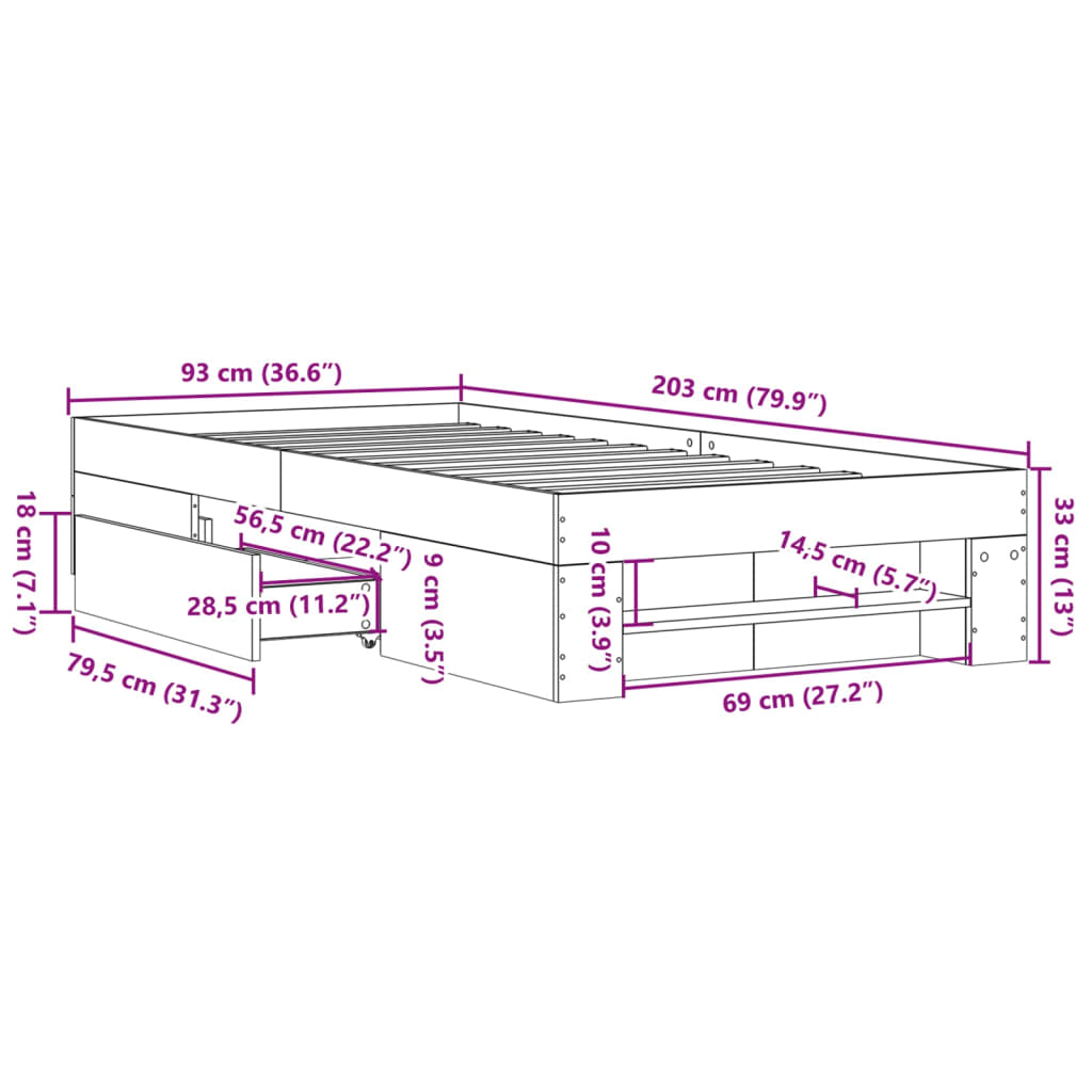 Okvir za krevet bijeli 90x200 cm konstruirano drvo