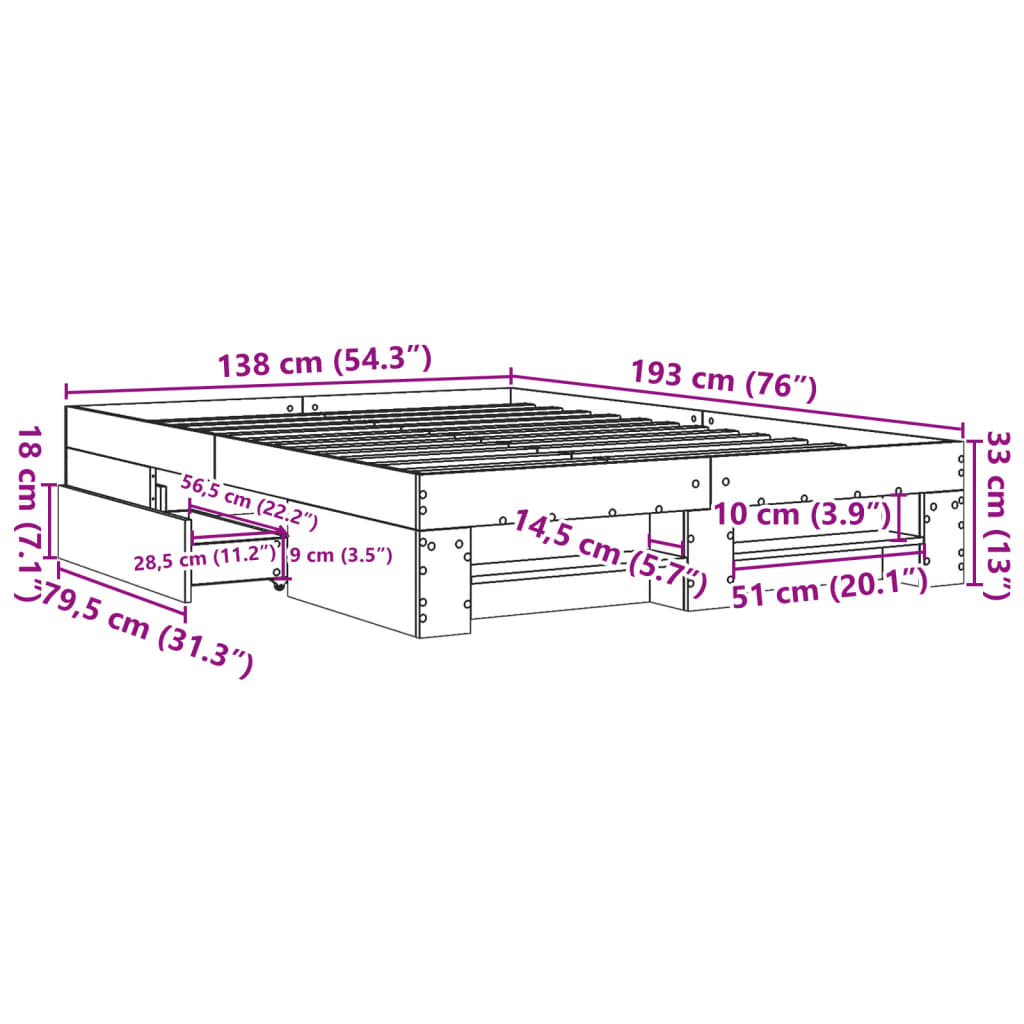 Okvir za krevet boja hrasta 135x190 cm od konstruiranog drva
