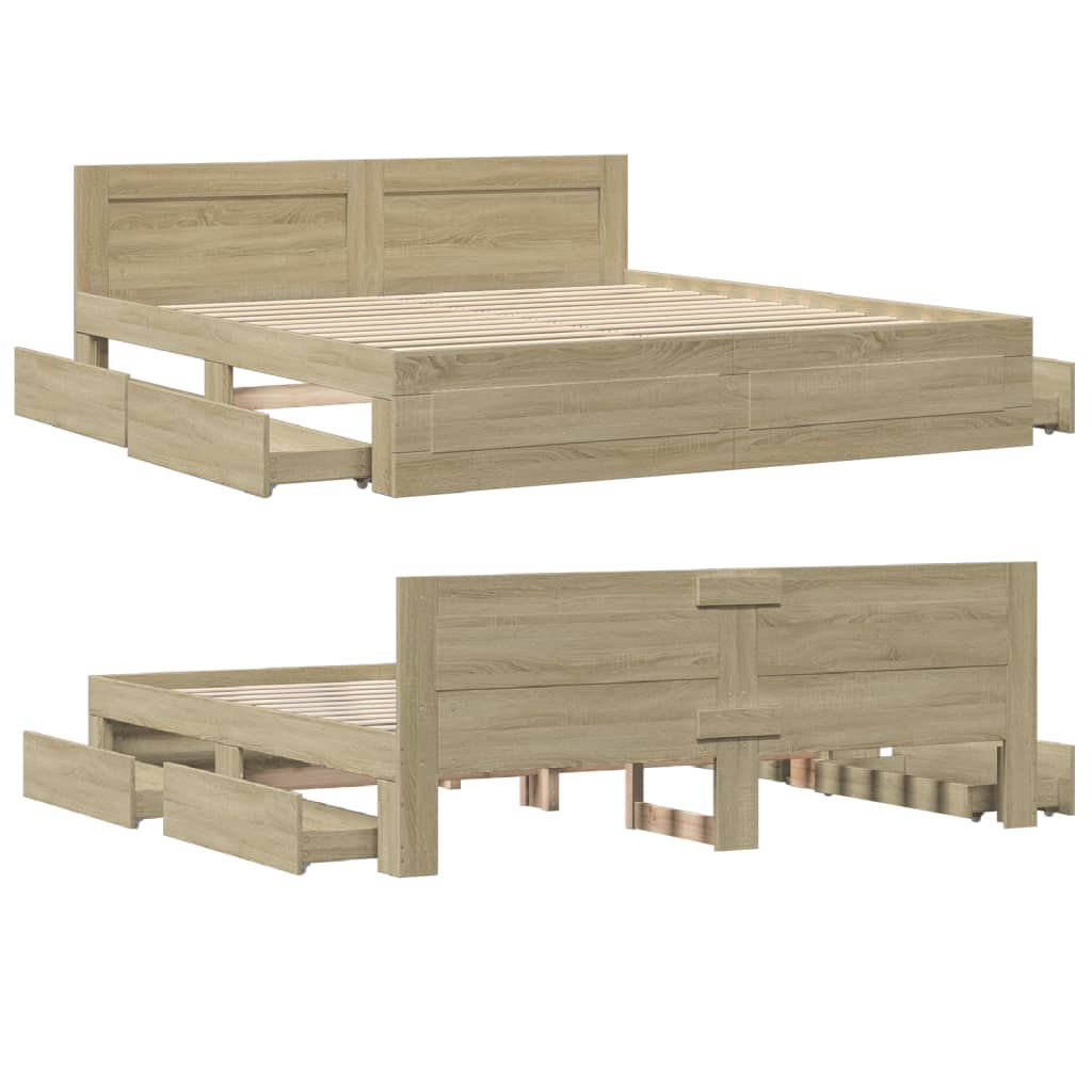 Okvir za krevet s uzglavljem boja hrasta 200x200 cm drveni
