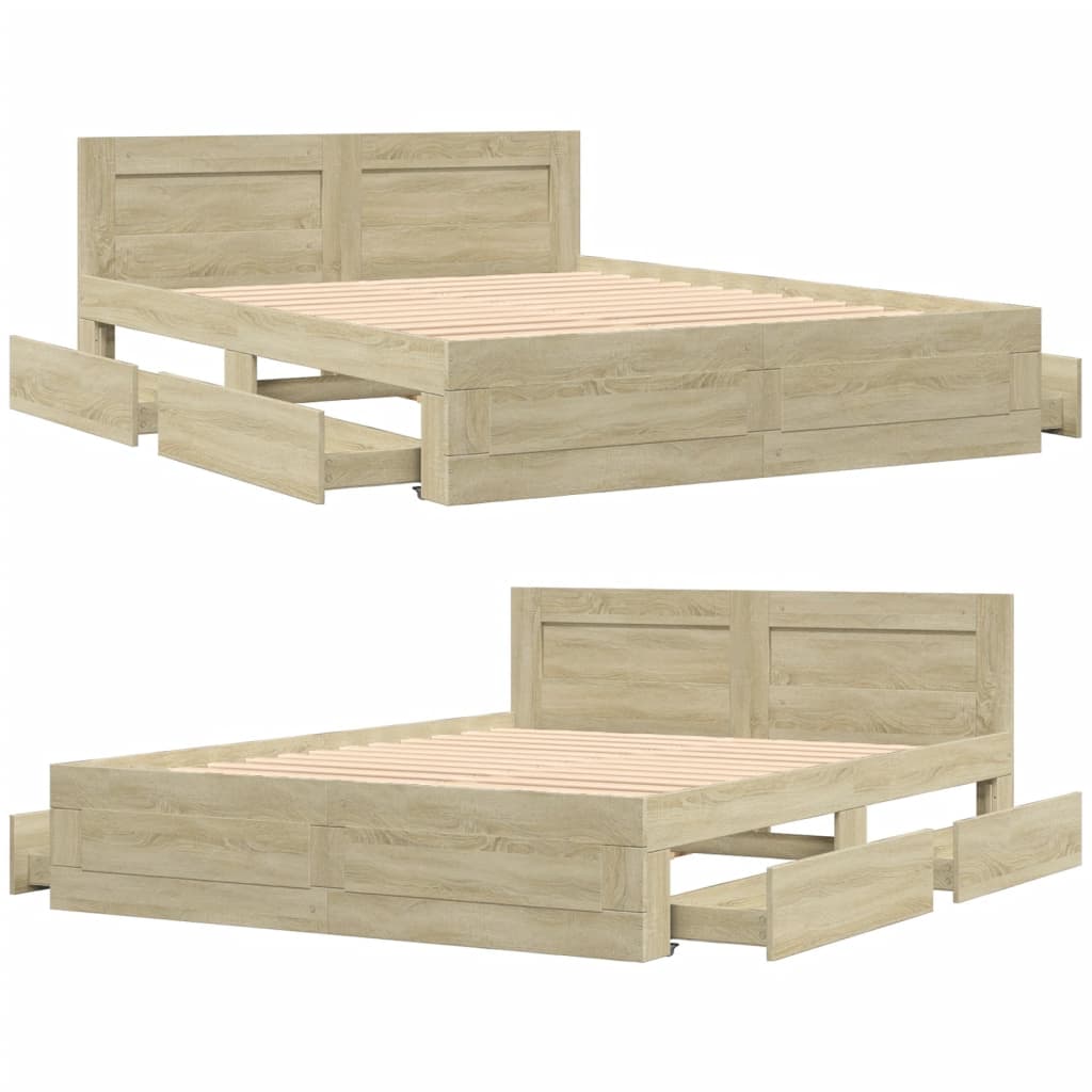 Okvir za krevet s uzglavljem boja hrasta 150x200 cm drveni