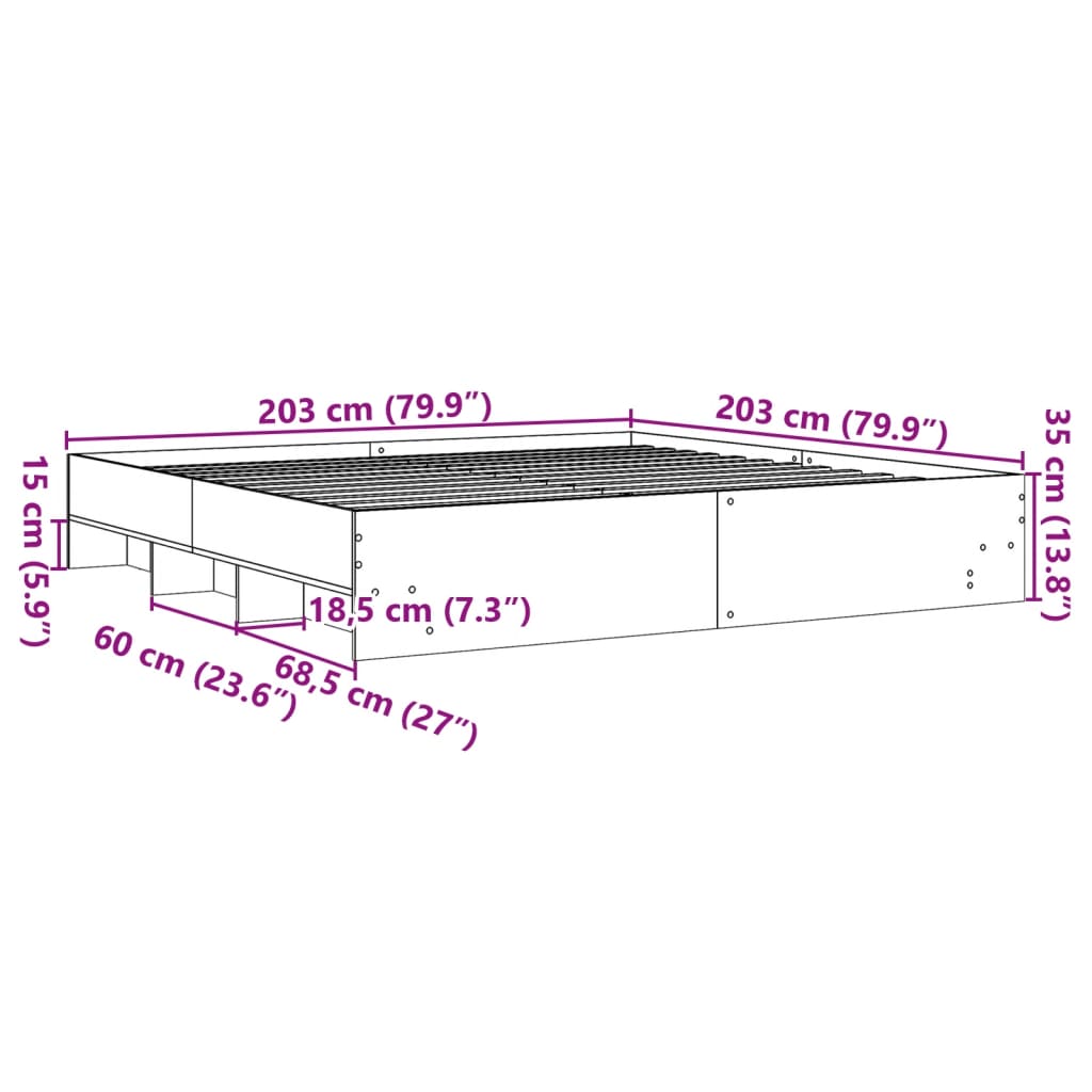 Okvir kreveta boja betona 200x200 cm od konstruiranog drva